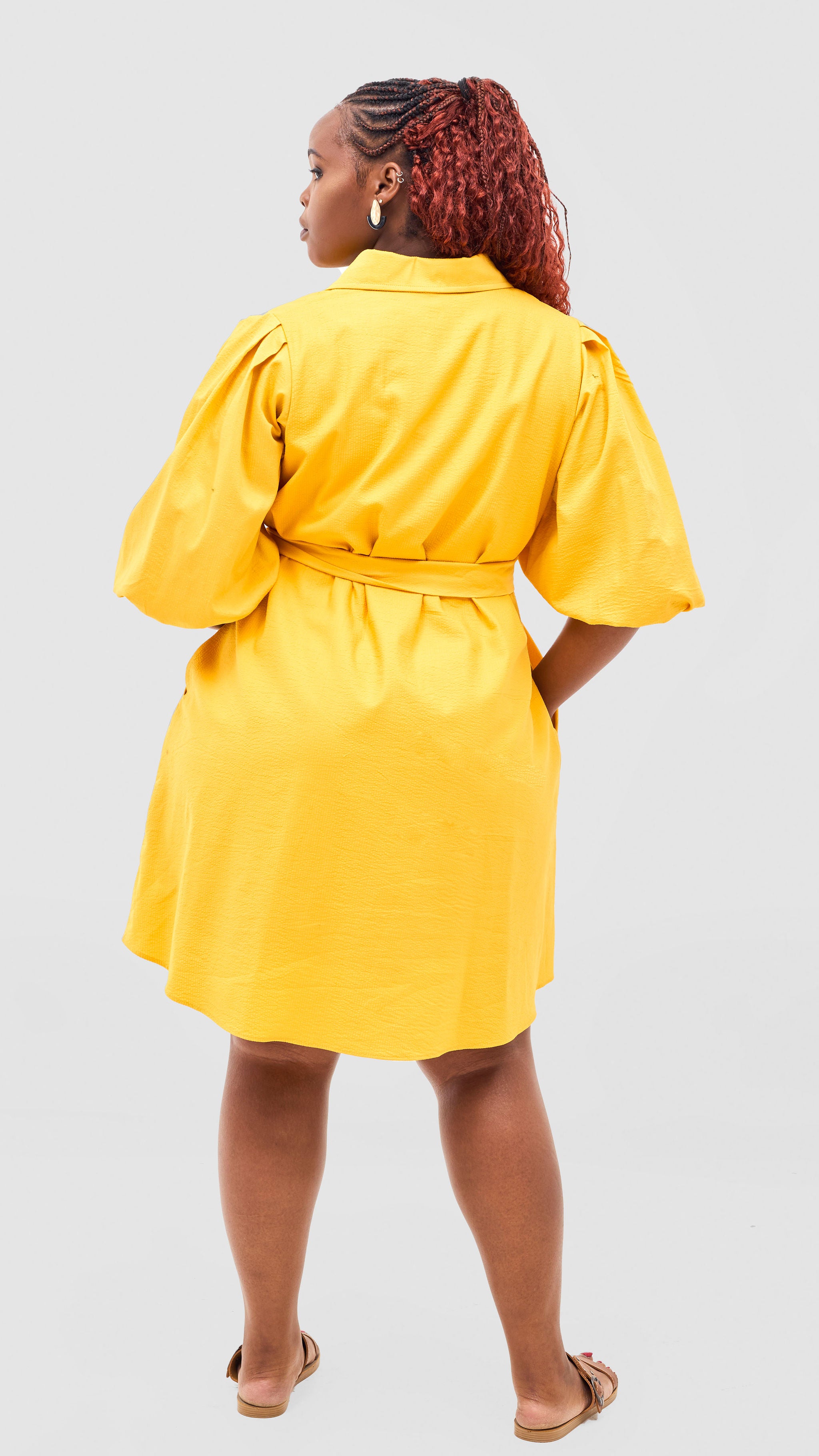 Safari Naledi 3/4 Sleeve Tent Dress - Yellow Puff Stripes