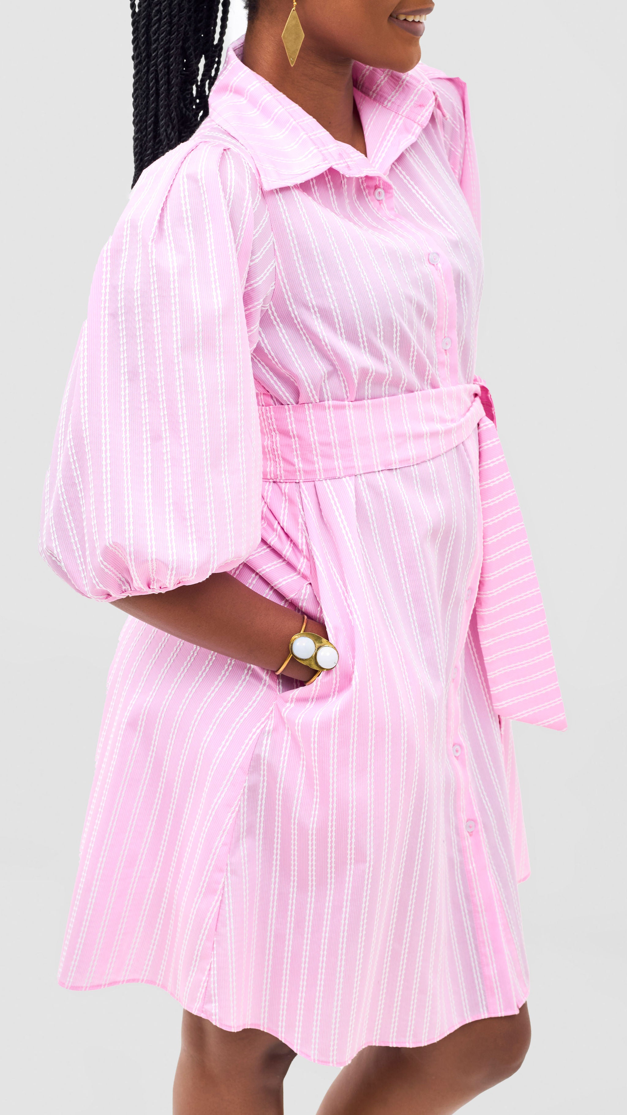 Safari Naledi 3/4 Sleeve Tent Dress - Pink Polka Stripes