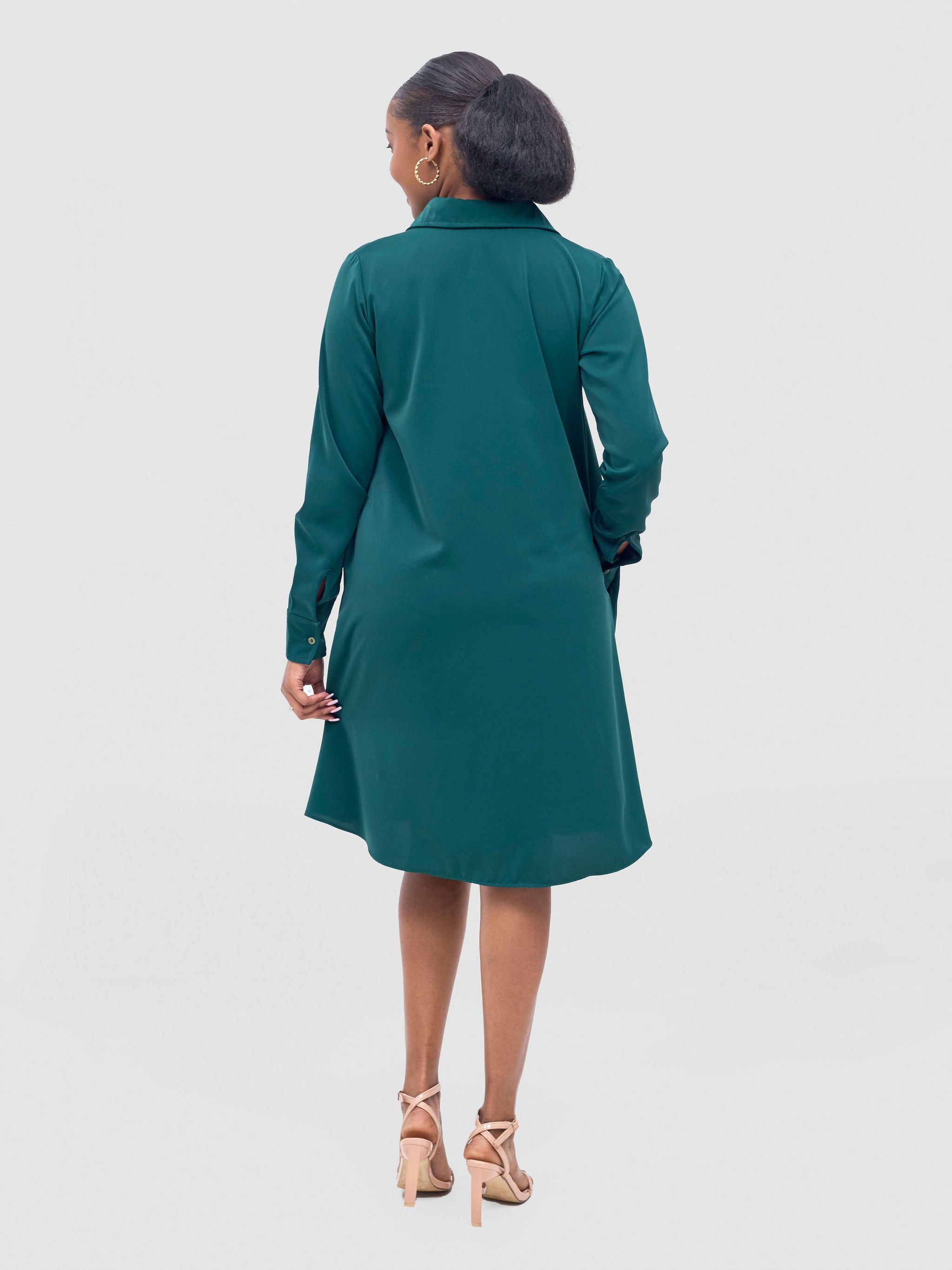 Vivo Basic Long Sleeve Tent Shirt Dress - Dark Green