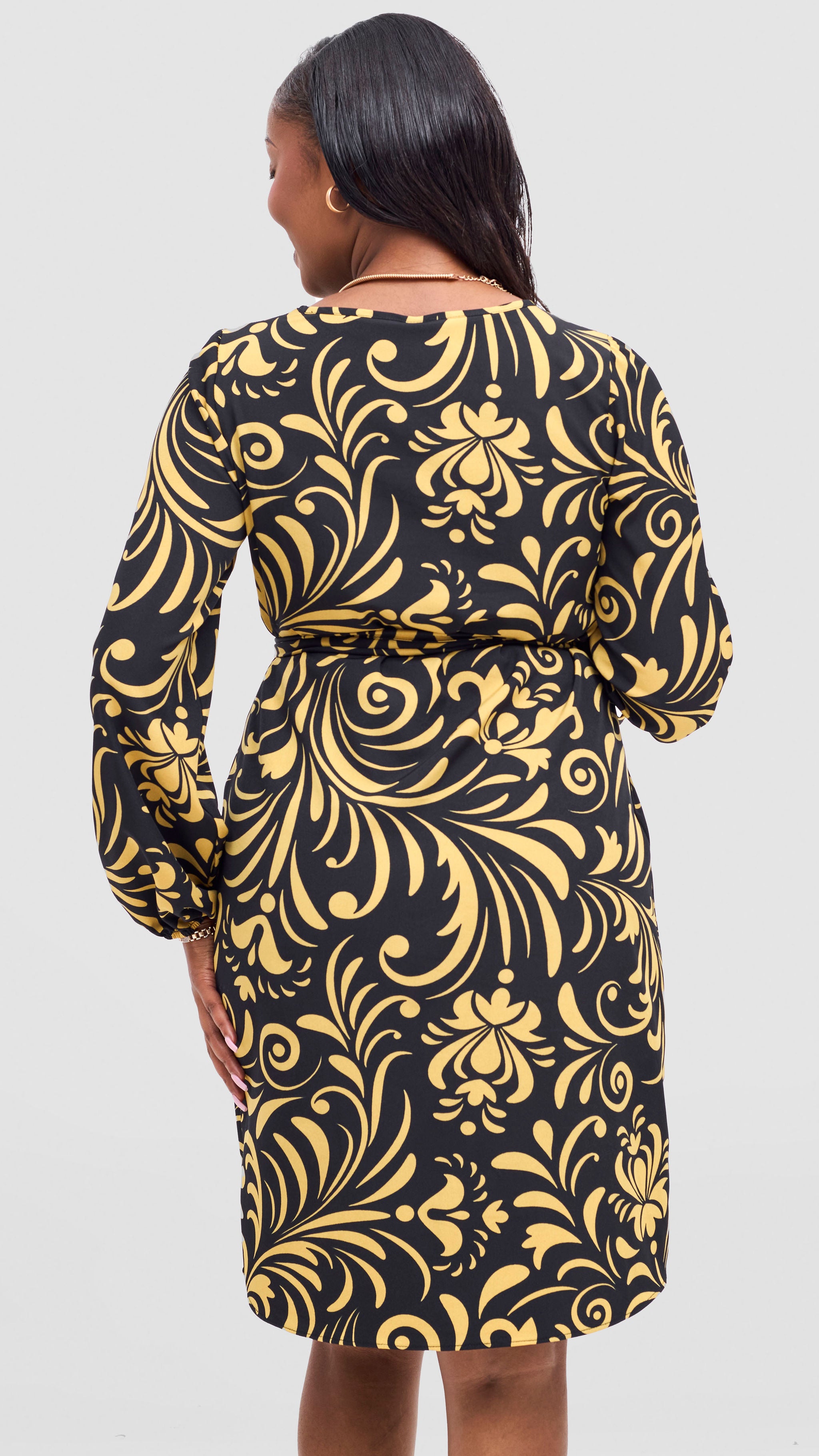 Vivo Zawadi Shift Dress - Black / Yellow Print