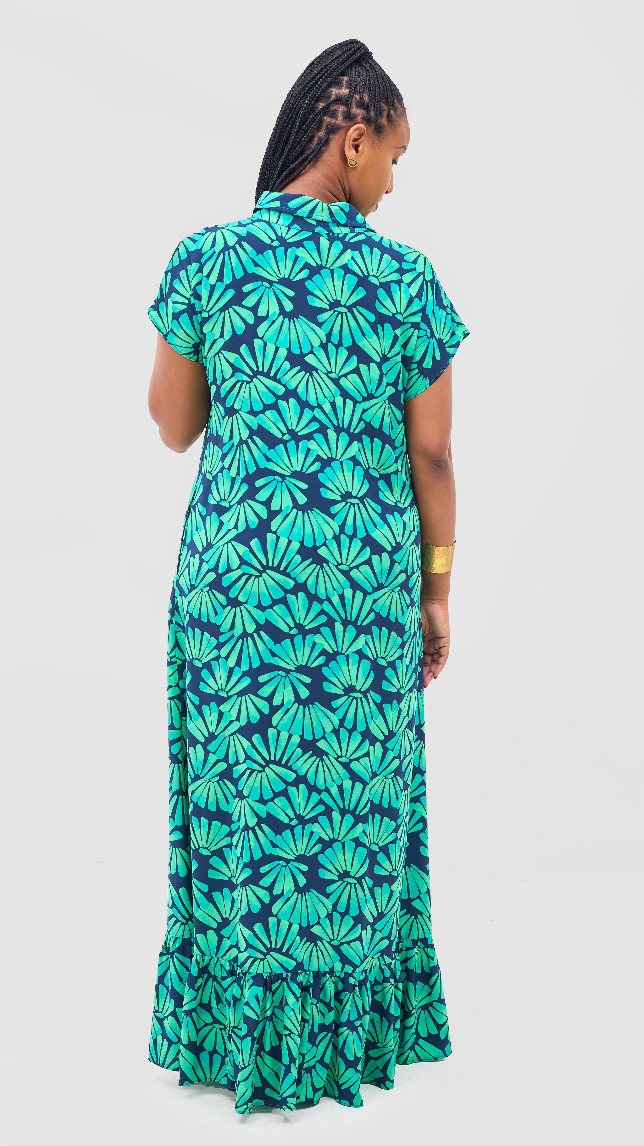 Vivo Maisha Drop Shoulder Maxi Dress - Lime / Navy Mai Print