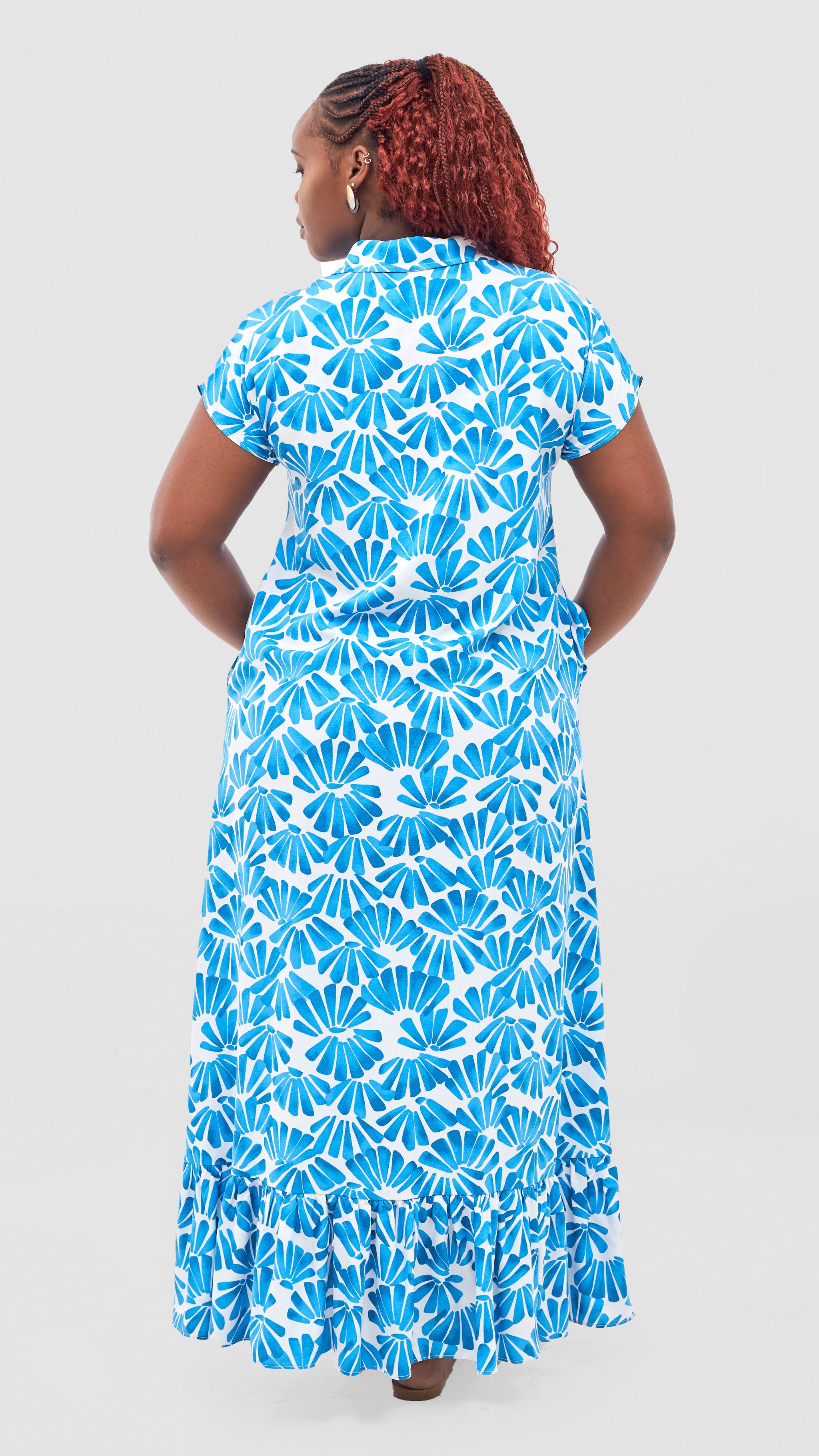 Vivo Maisha Drop Shoulder Maxi Dress - Light Blue / White Mai Print