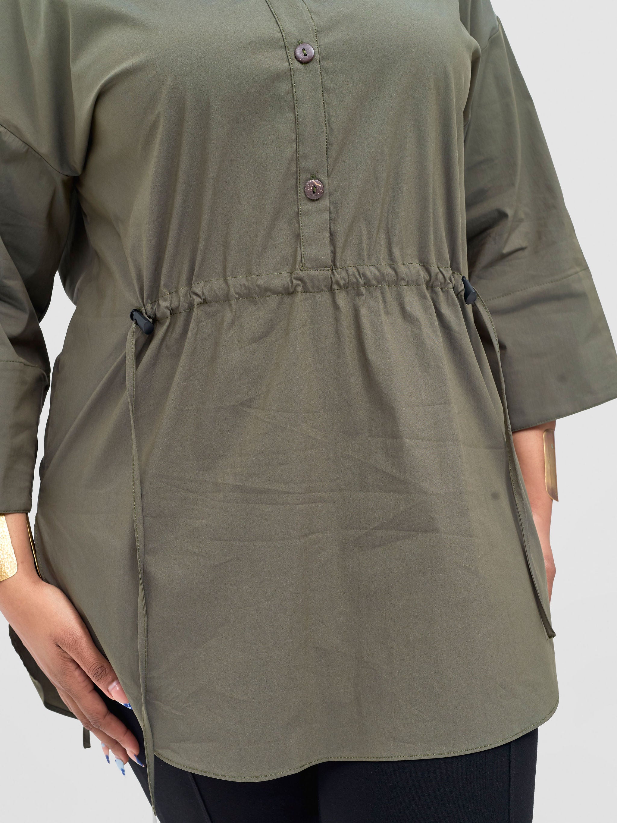 Safari Njano Front Drawstring Tunic Top - Hunters Green