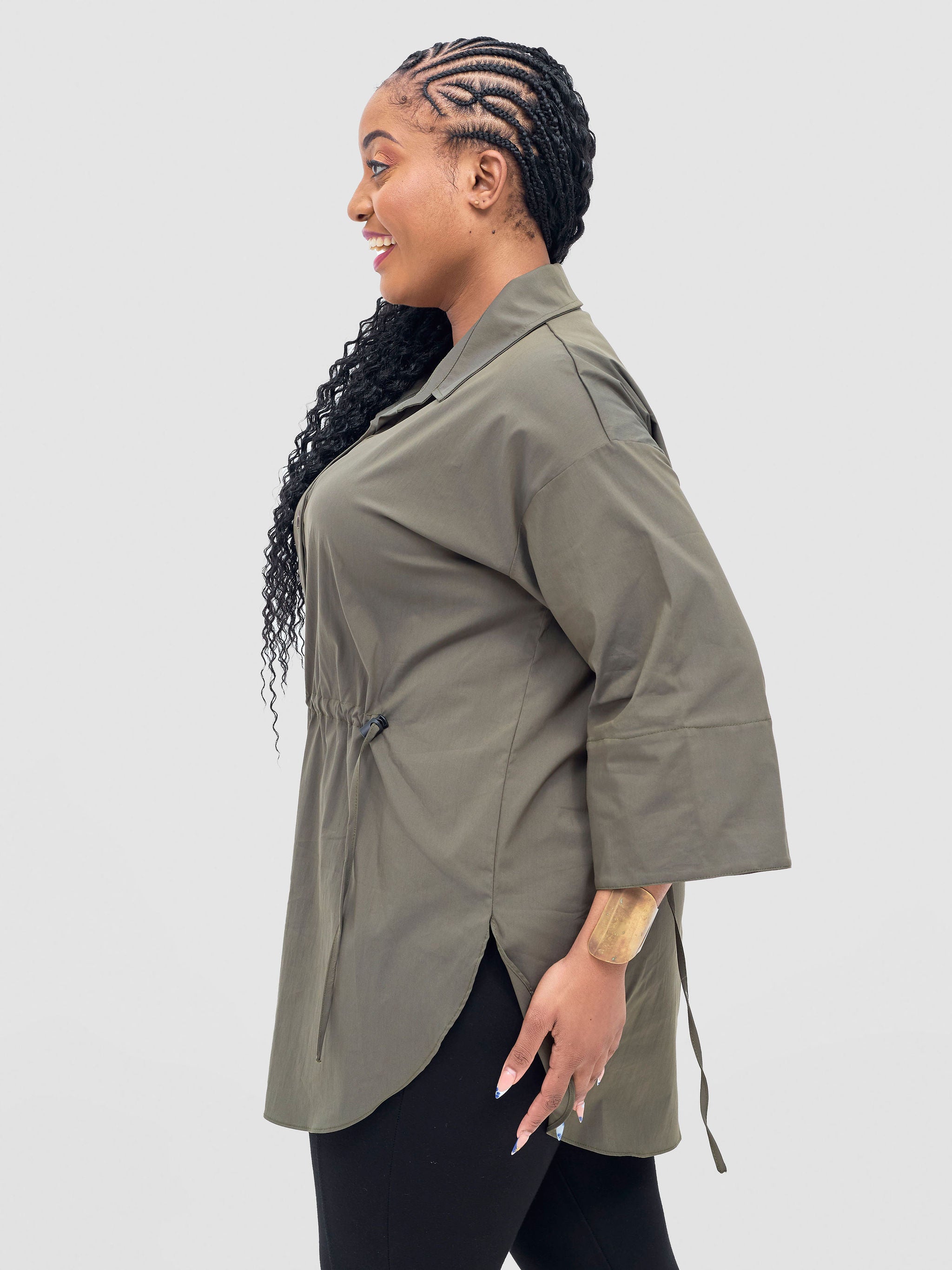 Safari Njano Front Drawstring Tunic Top - Hunters Green