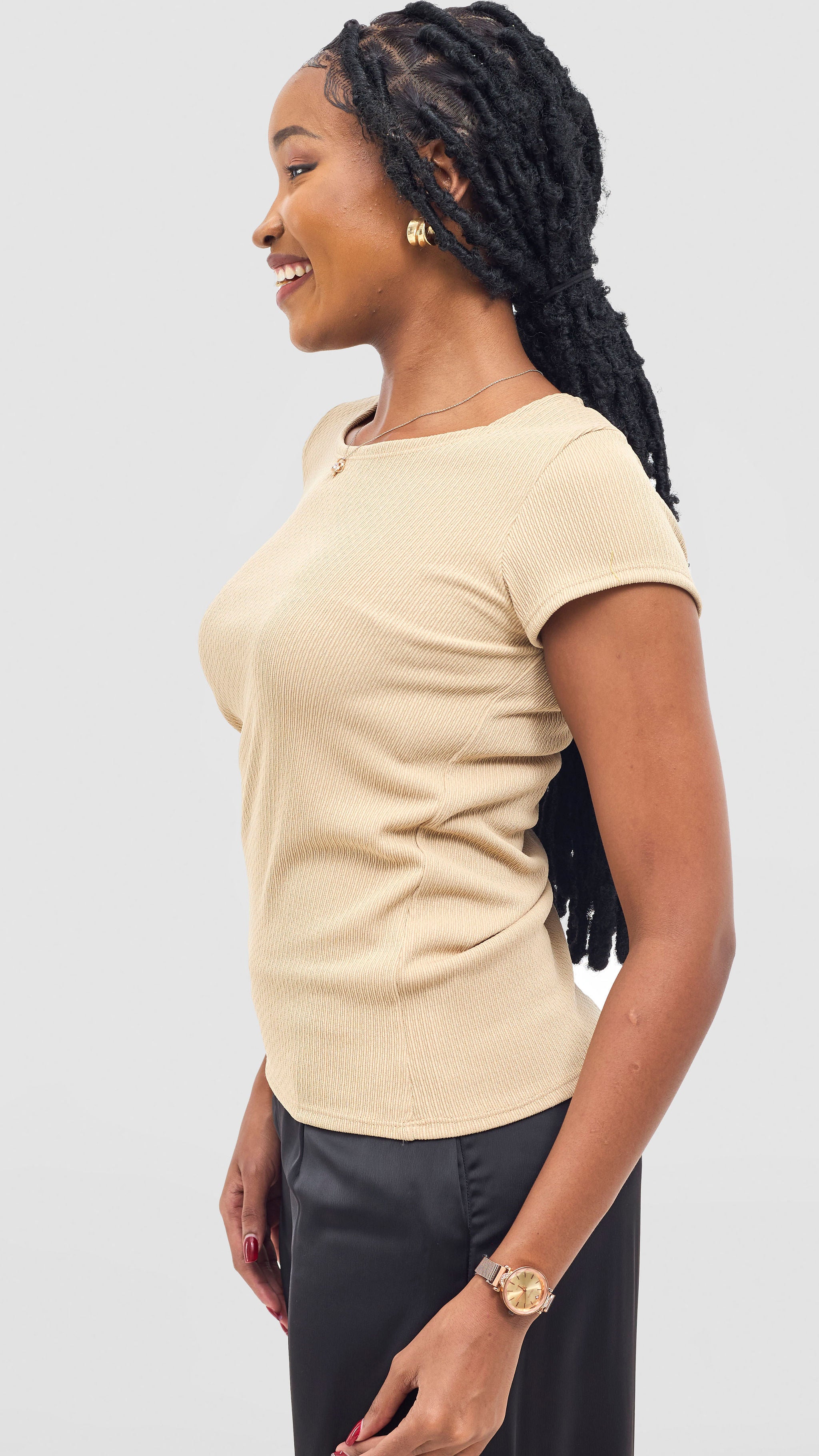 Vivo Chela Basic Cap Sleeve Top - Taupe