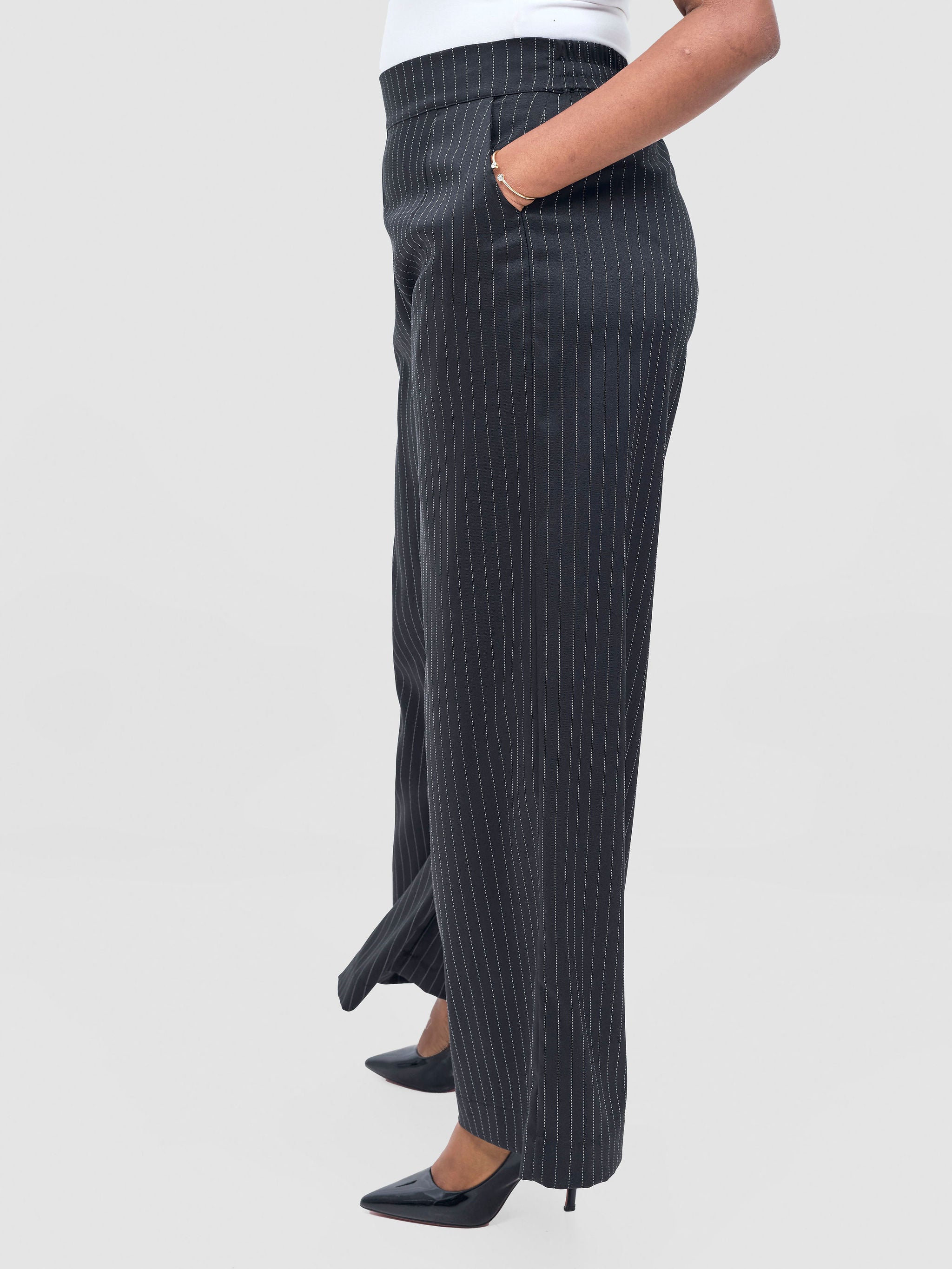 Vivo Niari Full Length Pants - Black Pinstripes