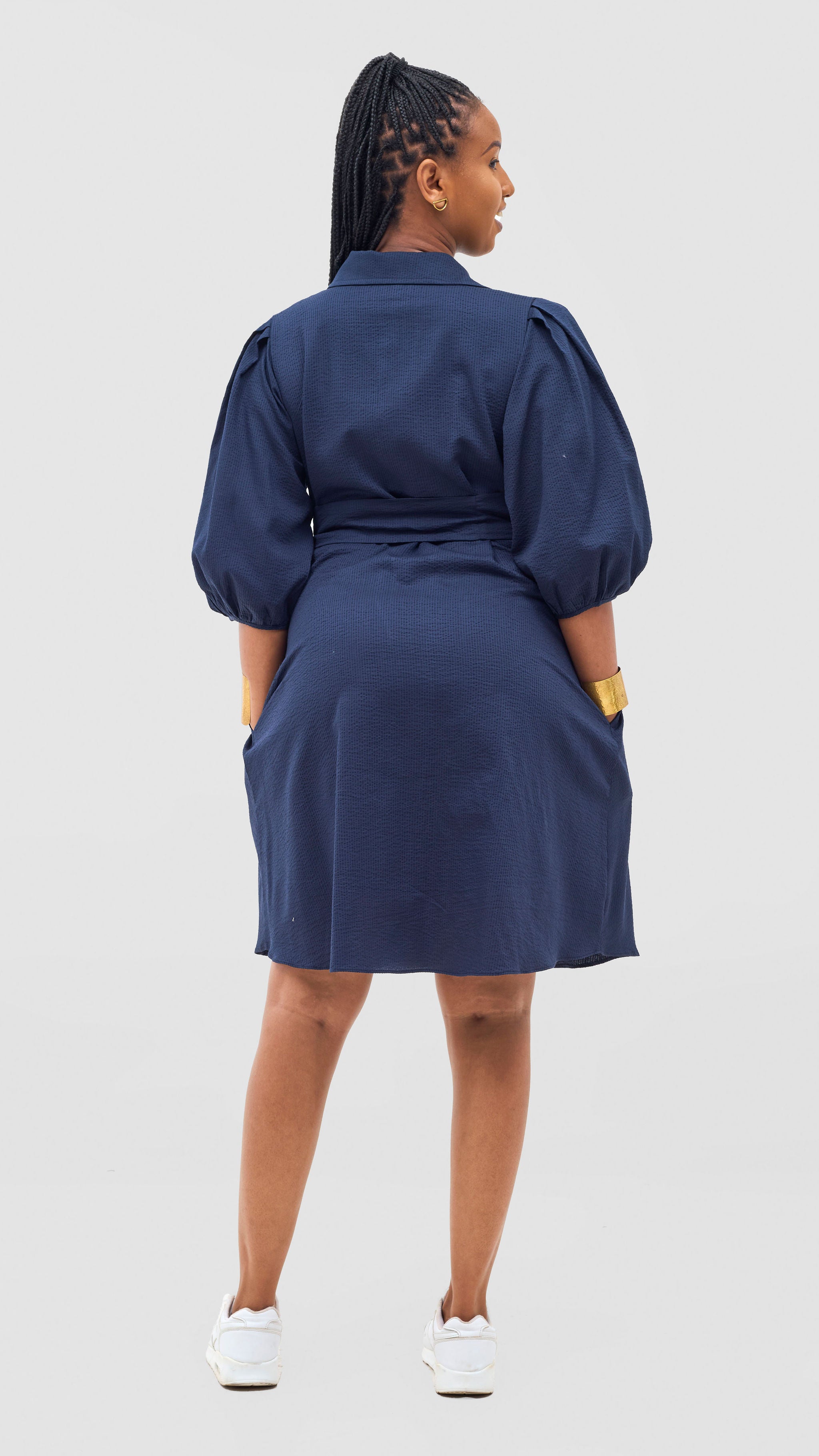Safari Naledi 3/4 Sleeve Tent Dress - Navy Puff Stripes