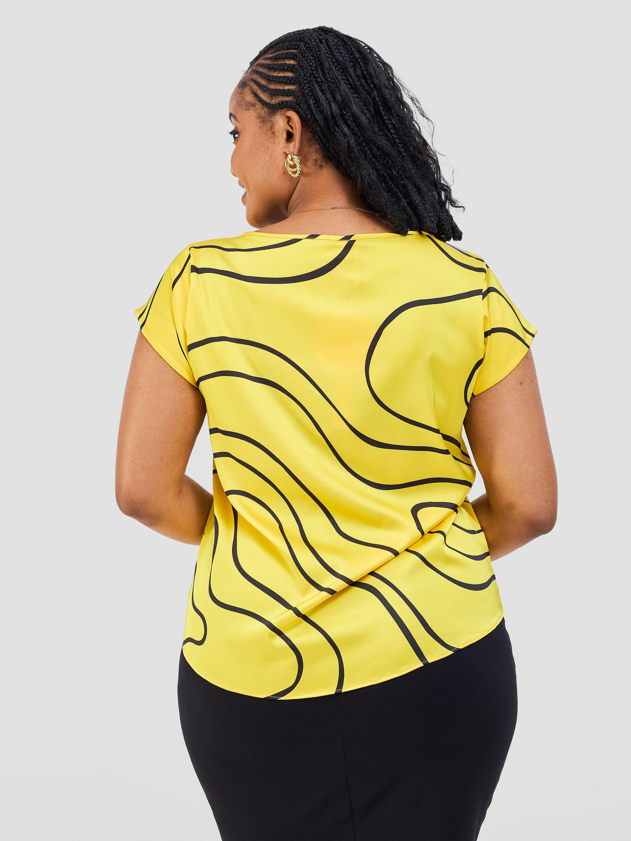 Vivo Basic Satin Cap Sleeve Top - Yellow / Black Hini Print