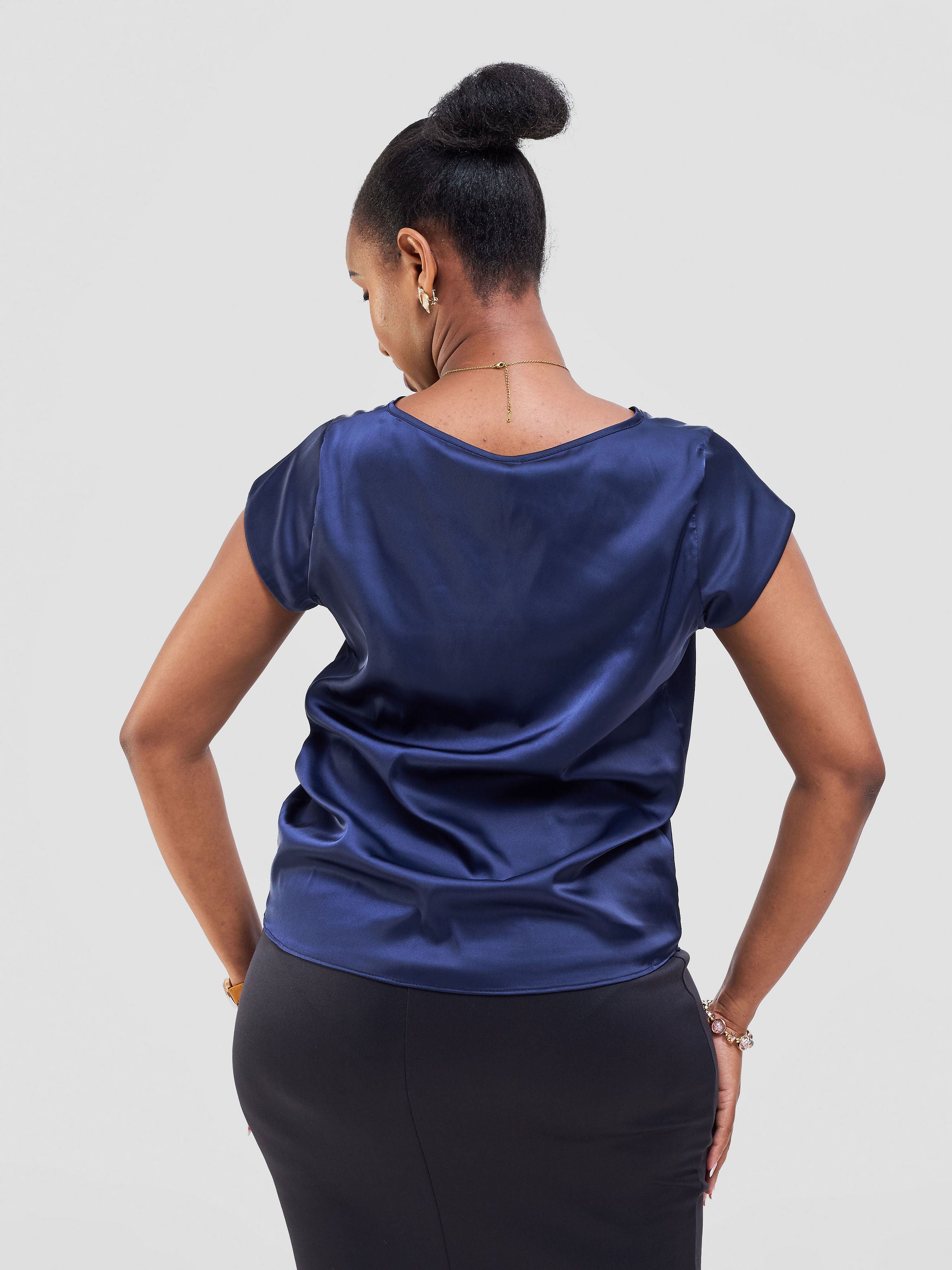 Vivo Basic Satin Cap Sleeve Top - Navy Blue