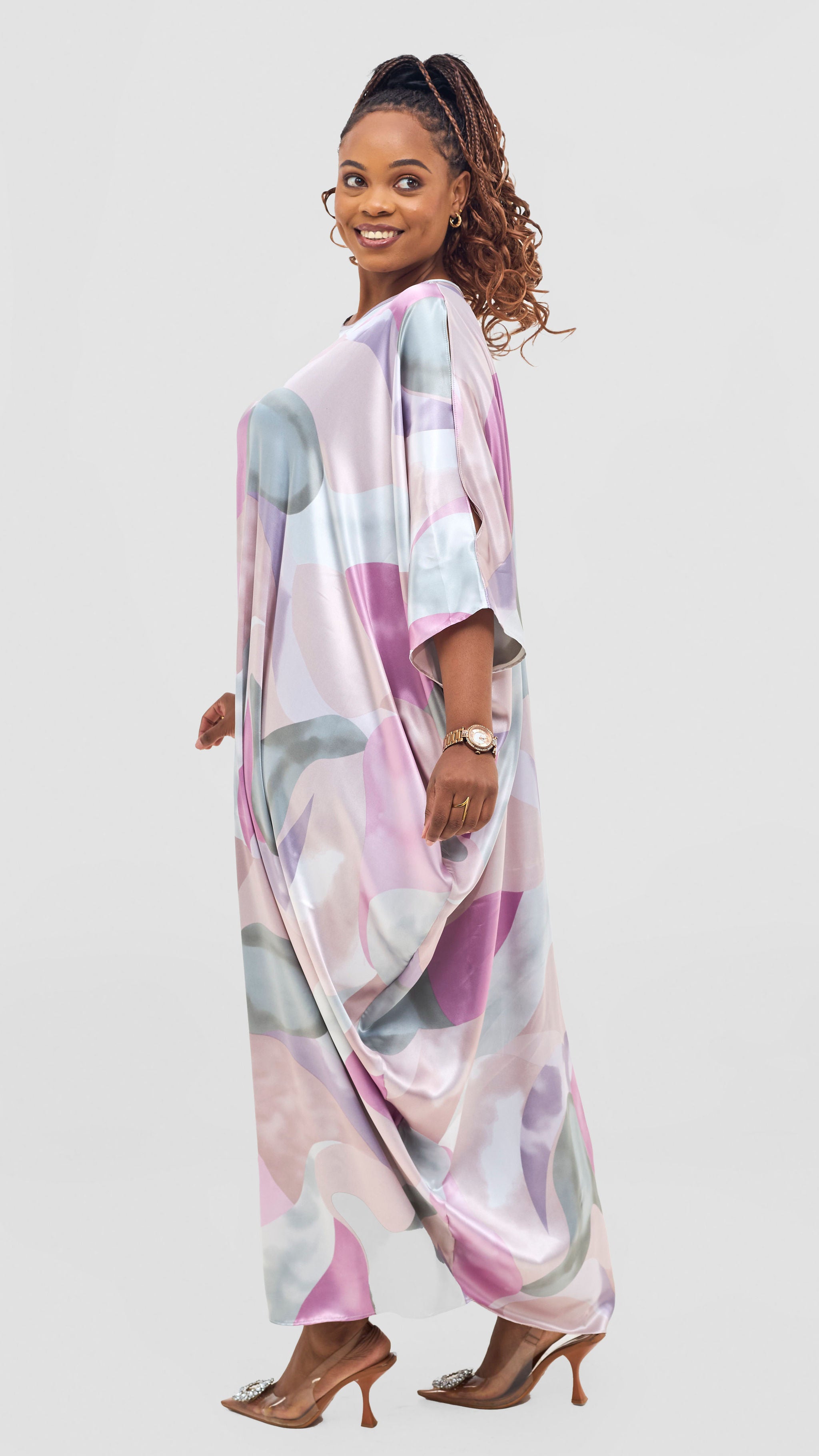 Vivo Lani Maxi Dress - Purple / Light Pink  Squiggle  Print