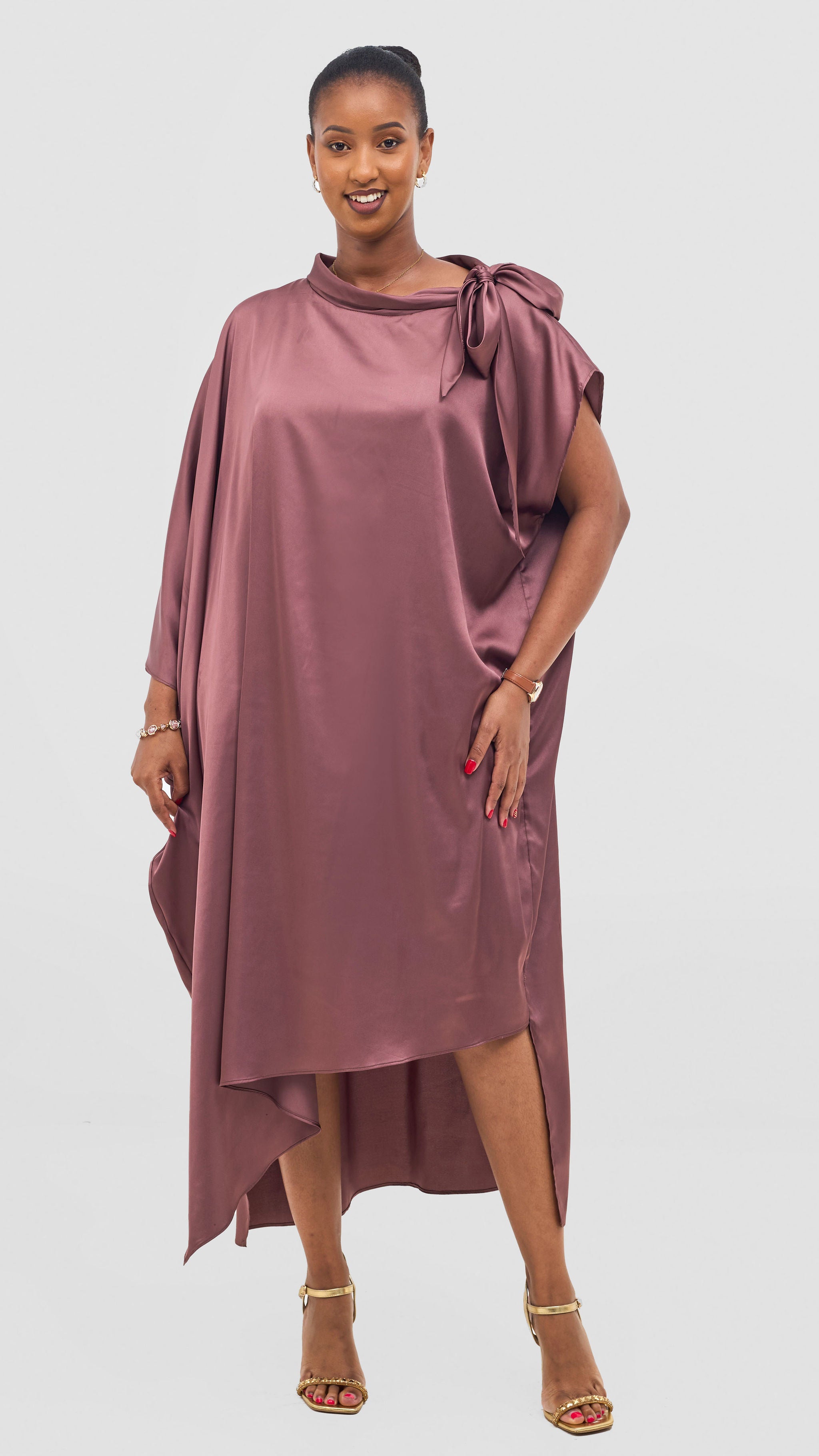 Vivo Takali Asymmetrical Midi Length Kaftan - Light Tan