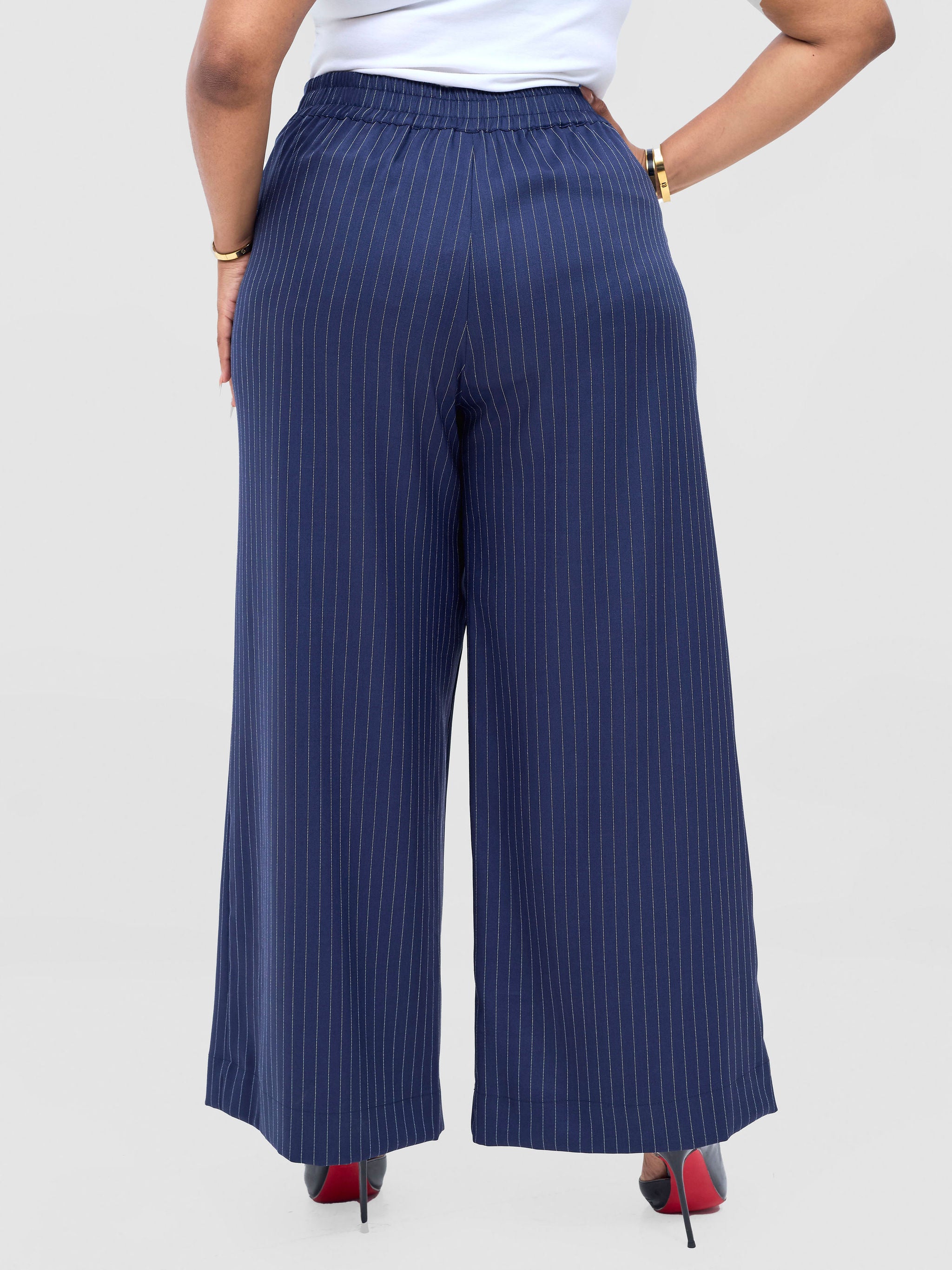 Vivo Niari Full Length Pants - Navy Pinstripes