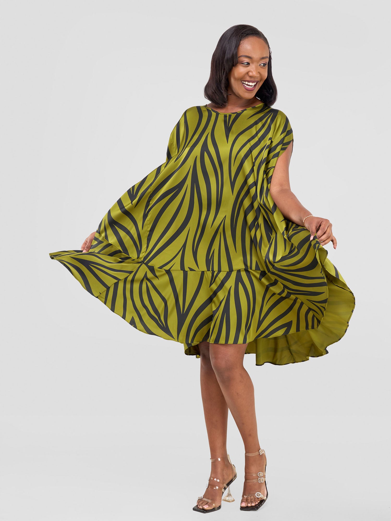 Vivo Chidii Cape Dress - Olive / Black Ameli Print