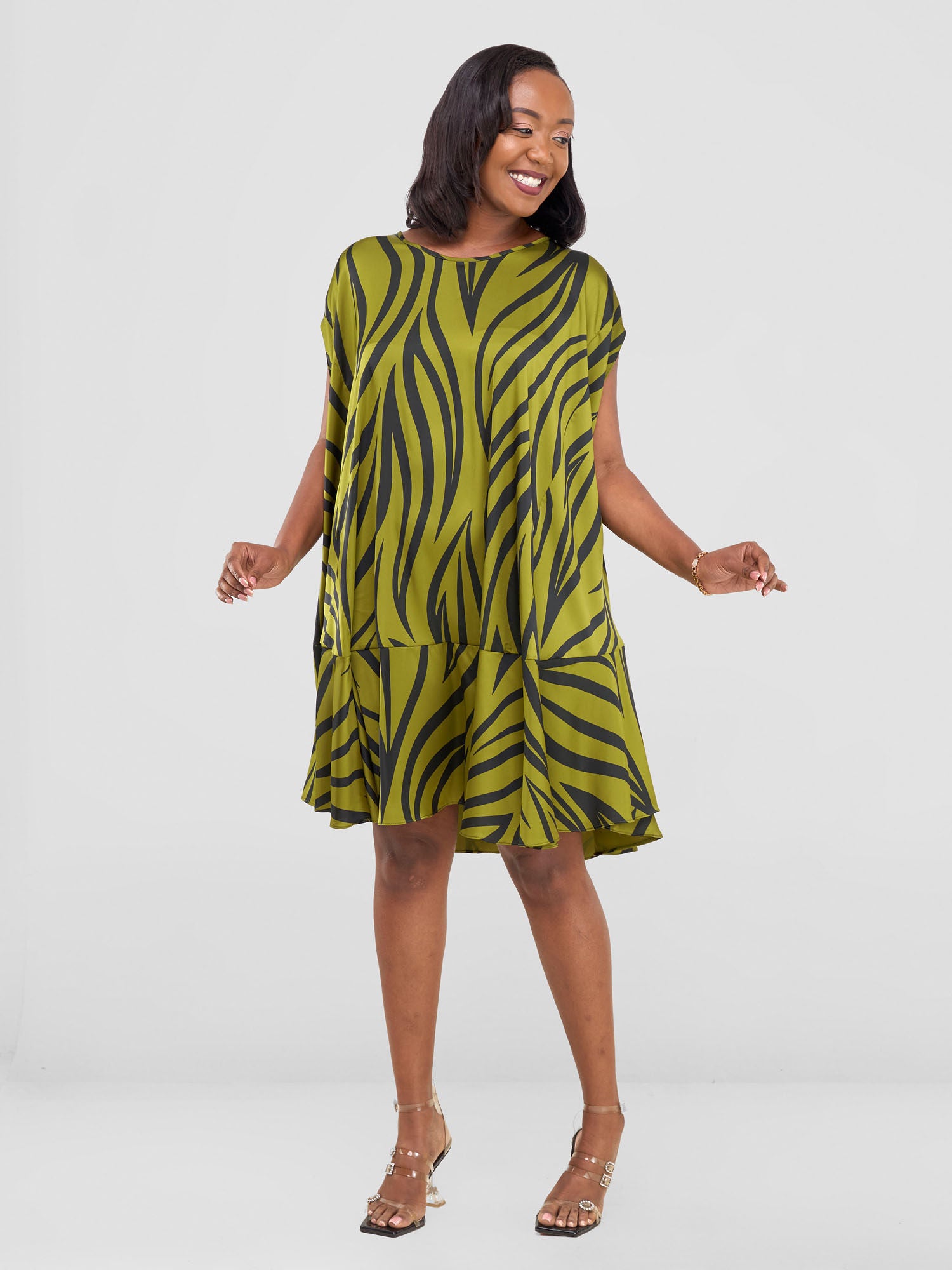 Vivo Chidii Cape Dress - Olive / Black Ameli Print