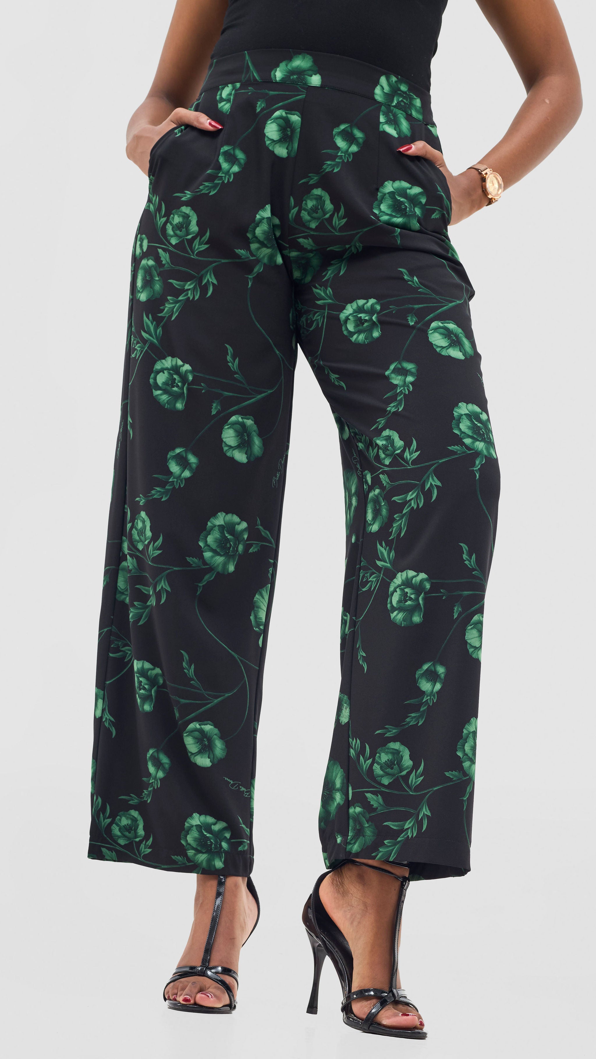Vivo Mira Straight Leg Pants - Green / Black Print
