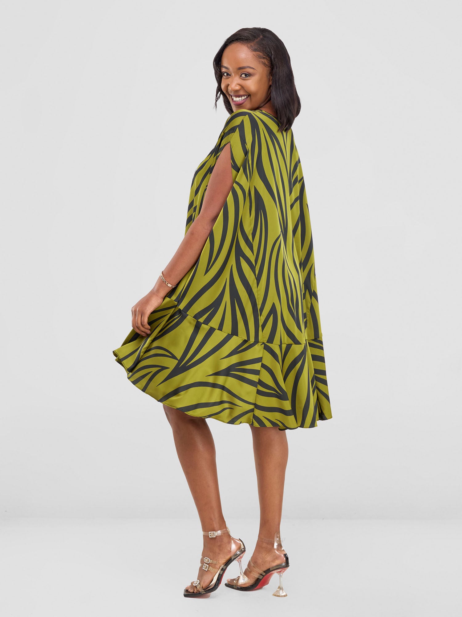 Vivo Chidii Cape Dress - Olive / Black Ameli Print