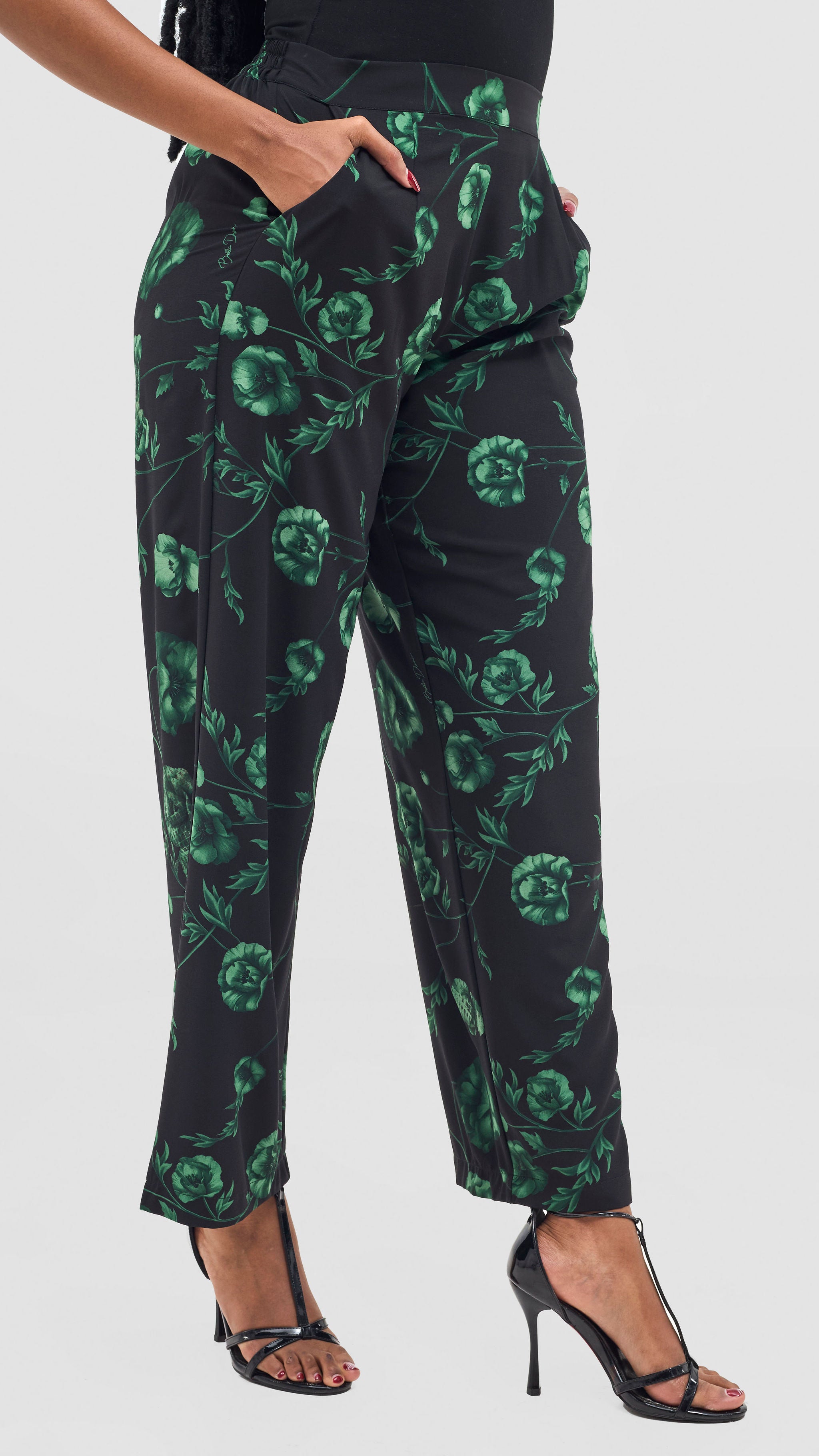 Vivo Mira Straight Leg Pants - Green / Black Print