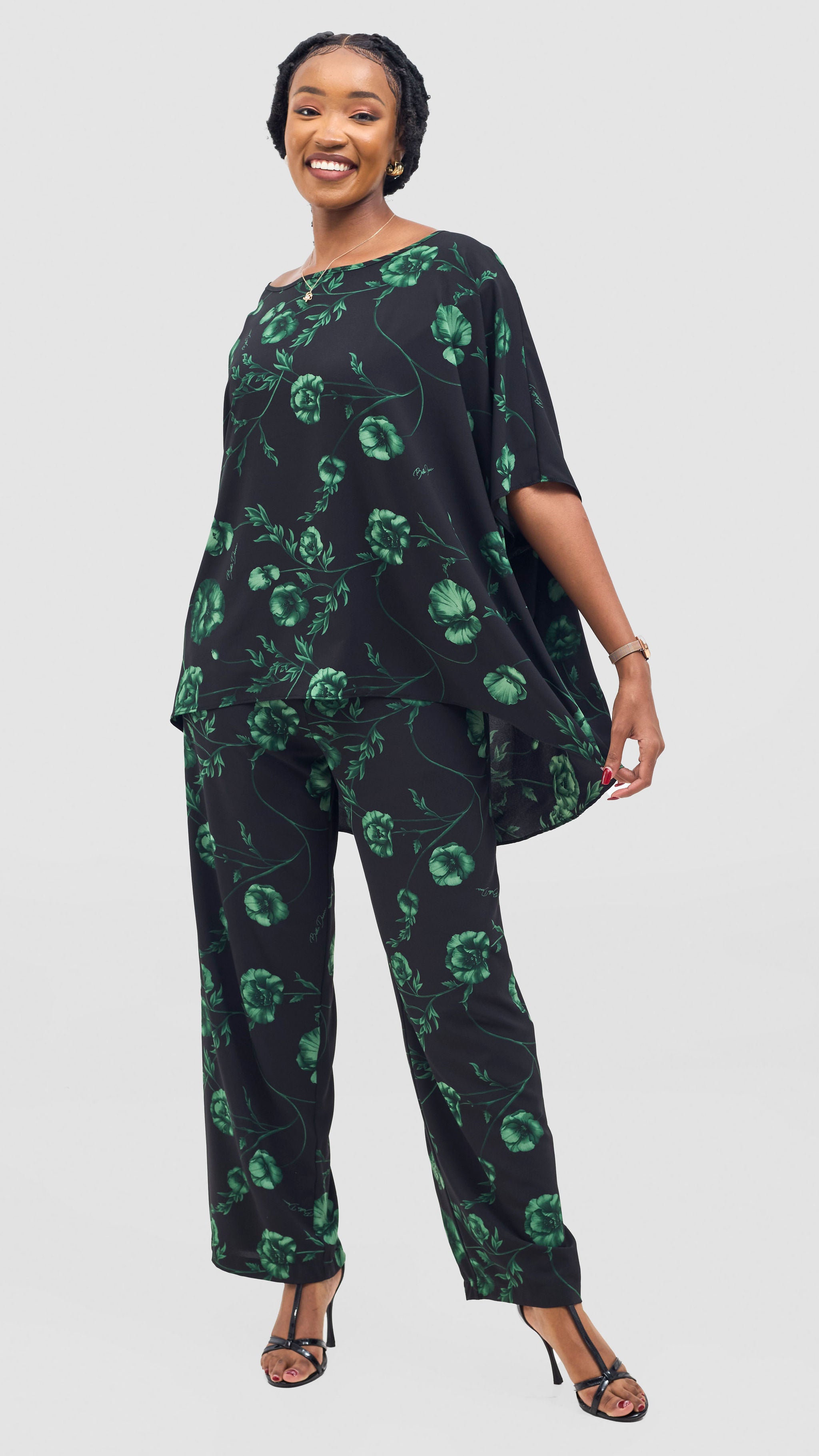 Vivo Mira Straight Leg Pants - Green / Black Print