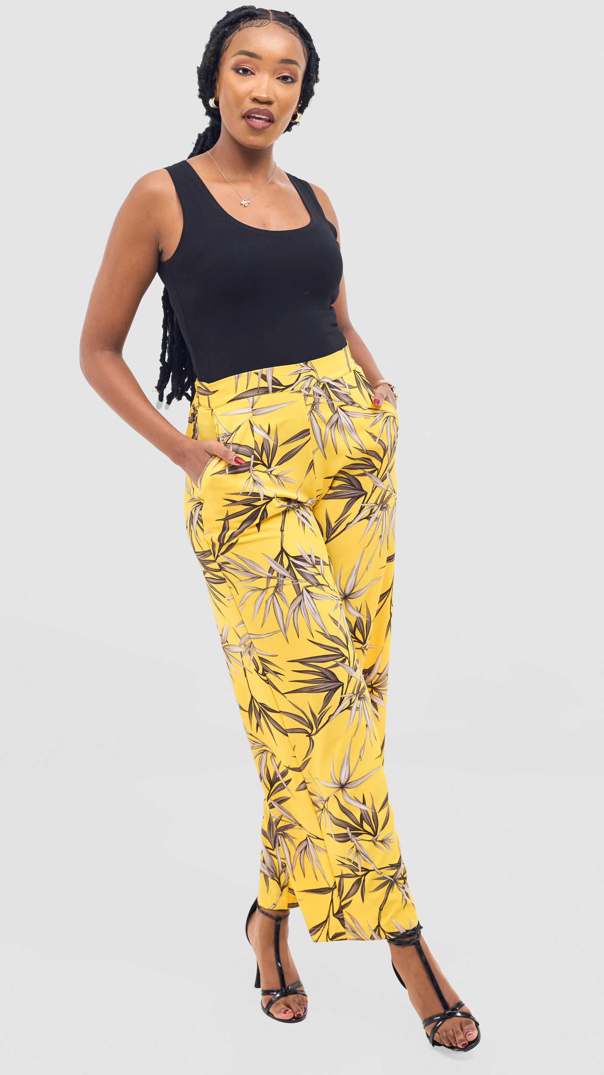 Vivo Mira Straight Leg Pants - Yellow / Brown Print