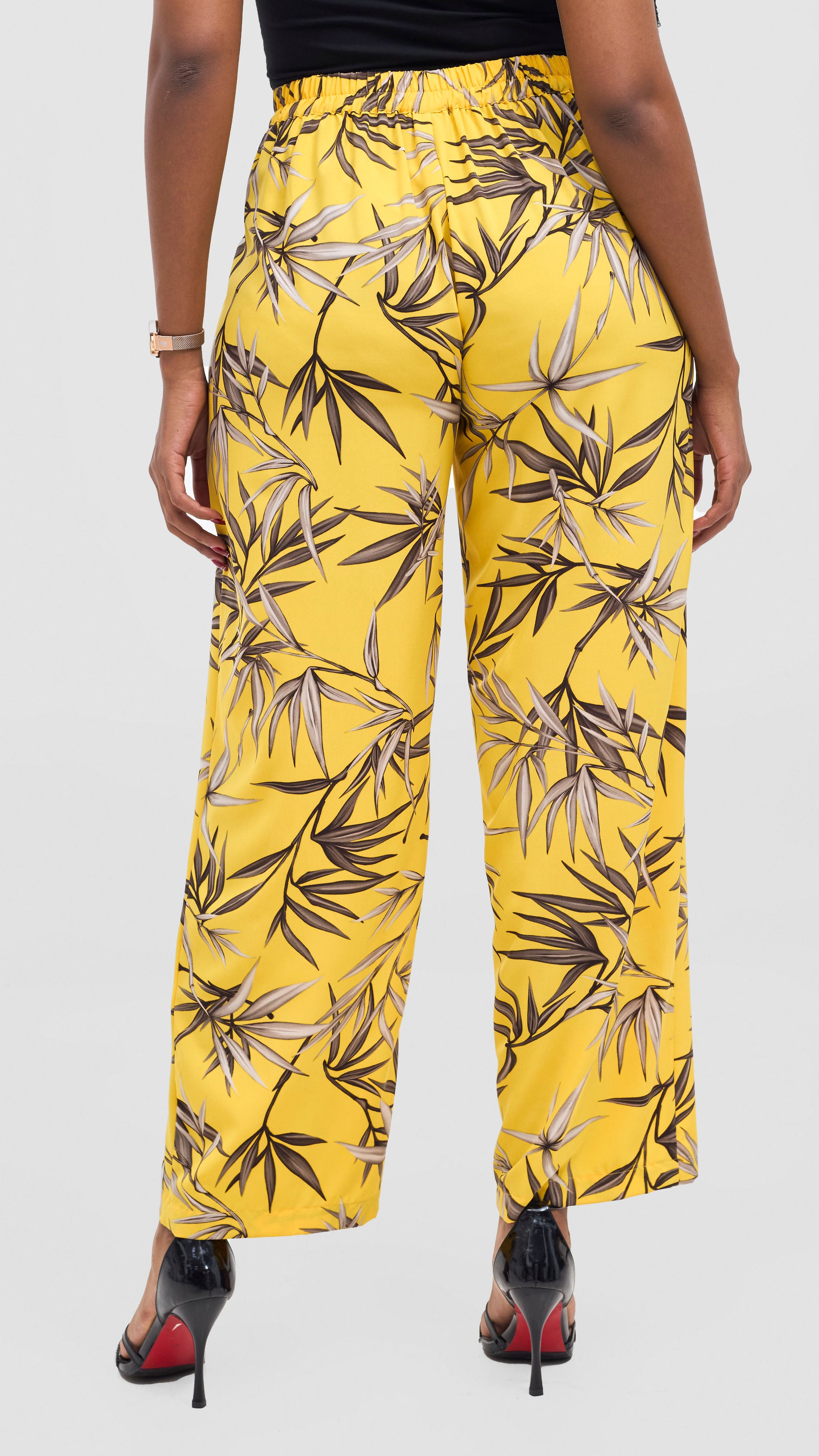 Vivo Mira Straight Leg Pants - Yellow / Brown Print