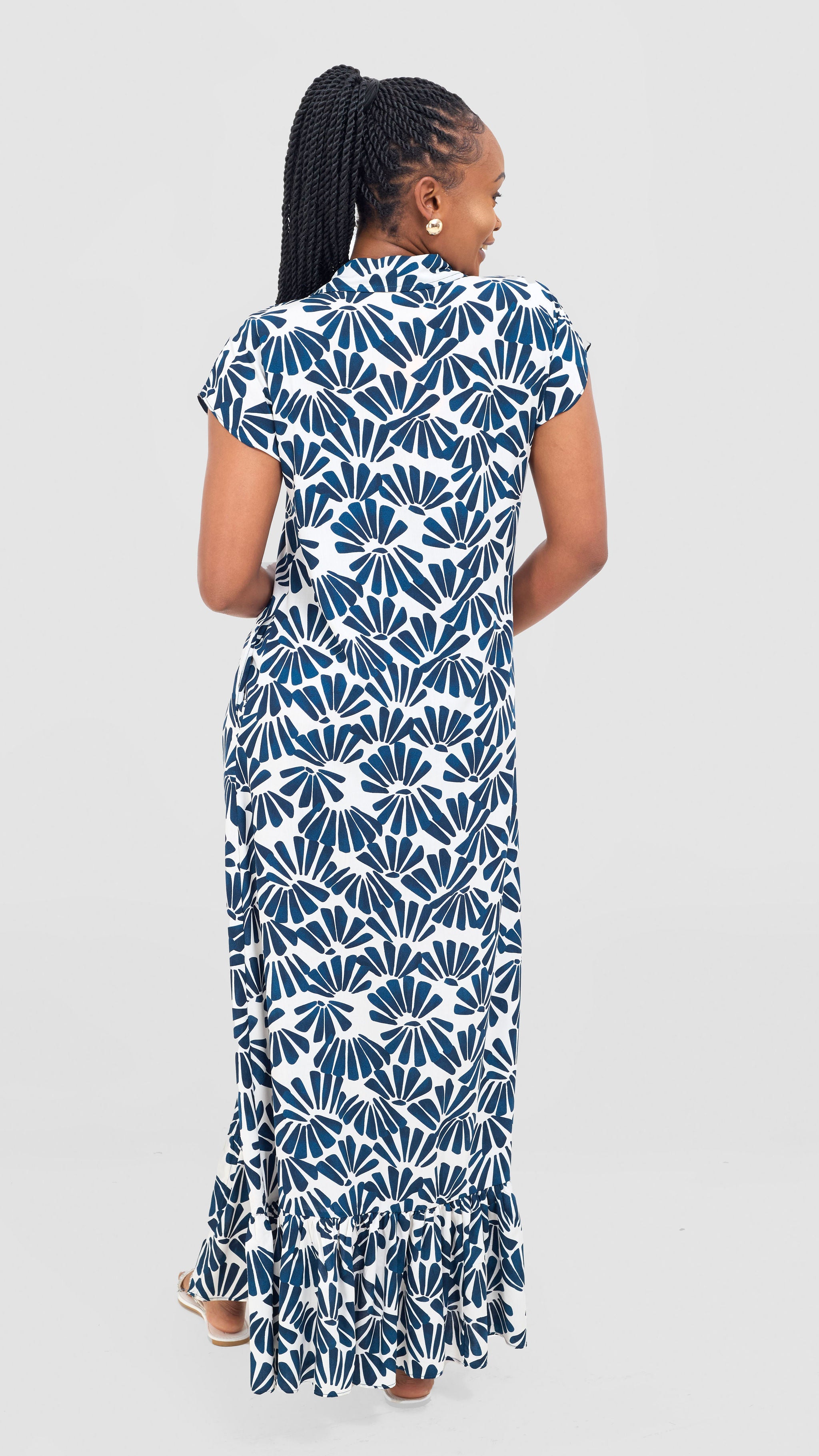 Vivo Maisha Drop Shoulder Maxi Dress - Dark Teal  / White Mai Print