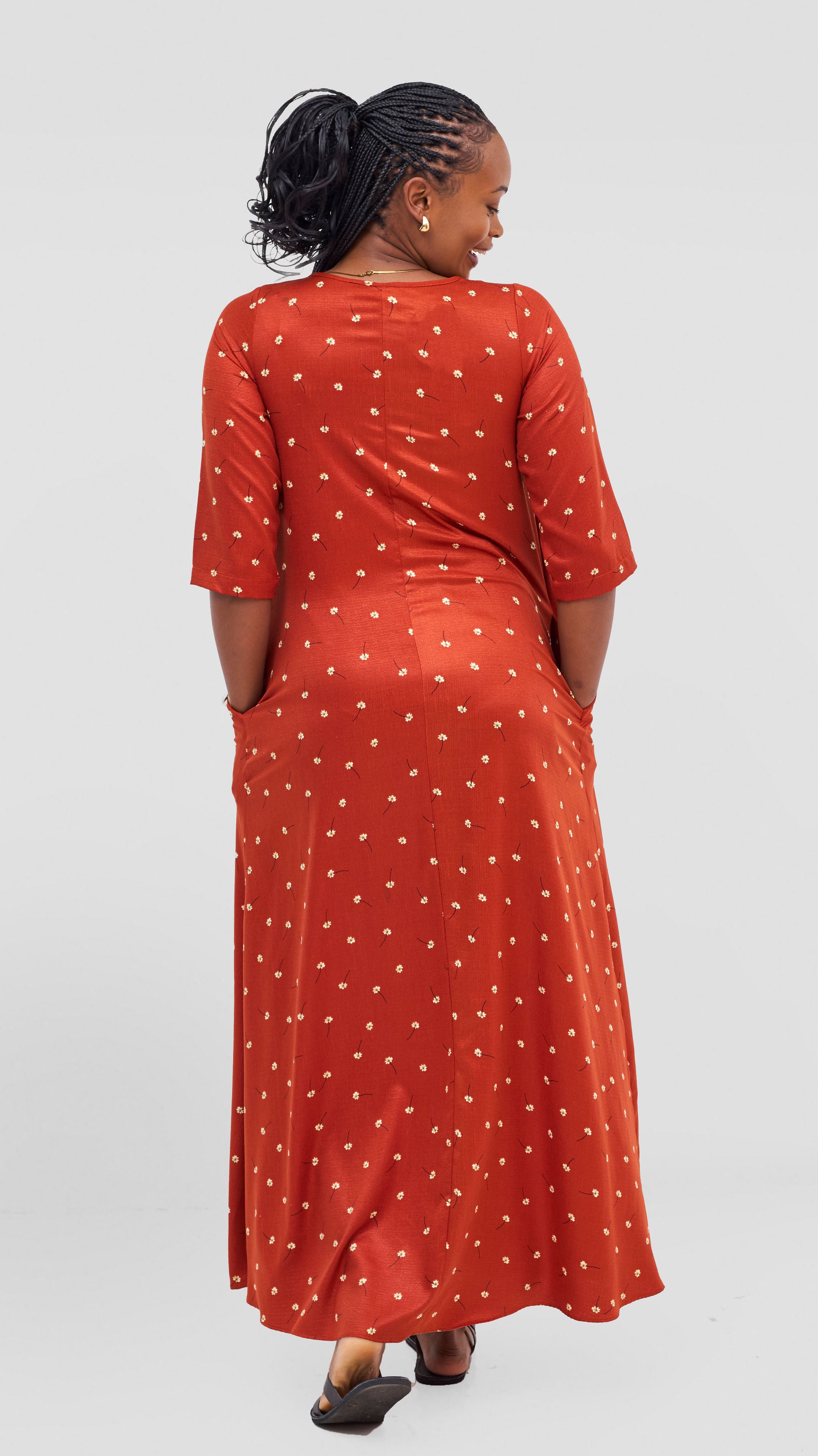 Vivo Maisha 3/4 Sleeve Maxi Dress - Orange Floral Print