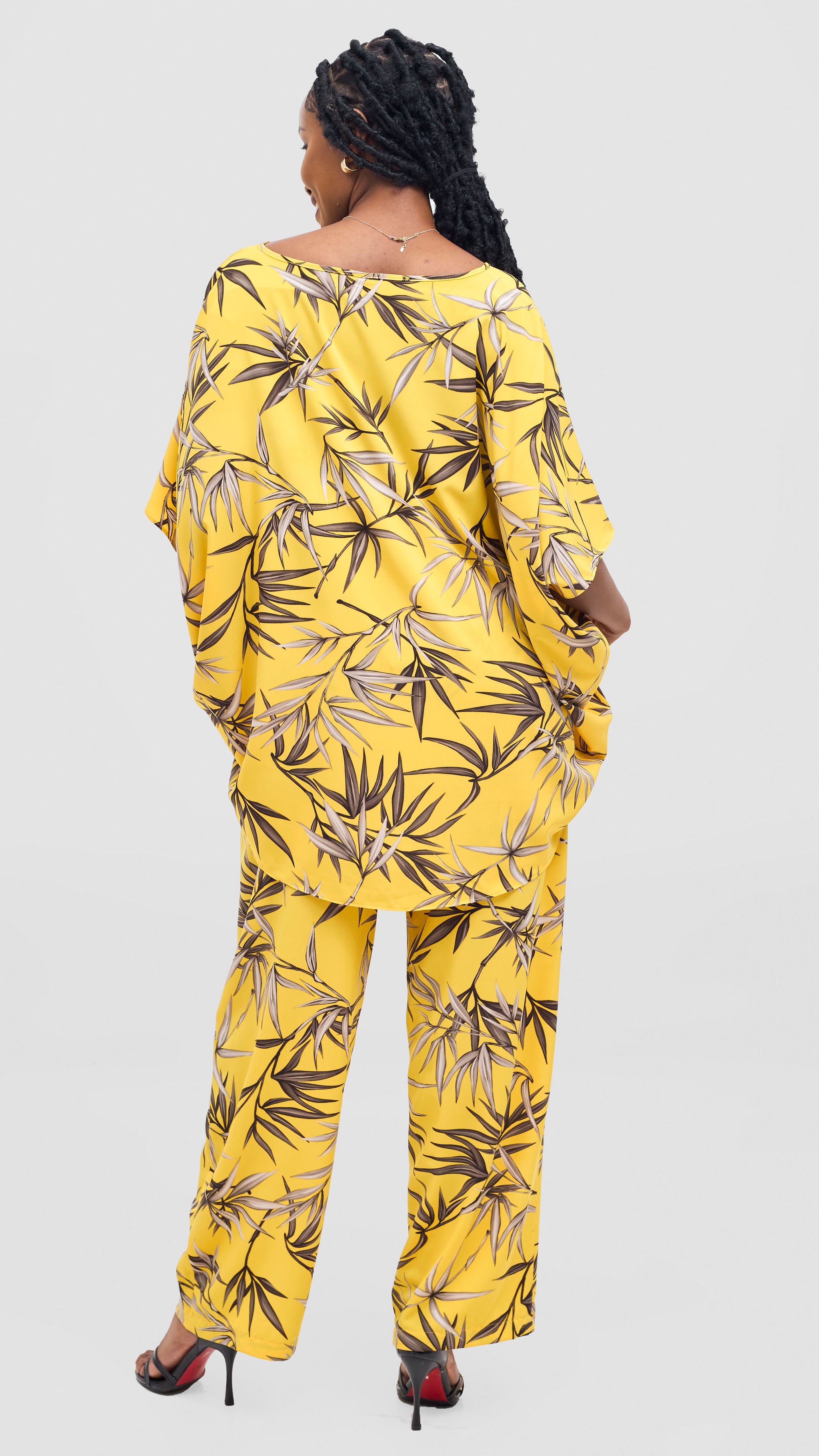Vivo Mira Straight Leg Pants - Yellow / Brown Print