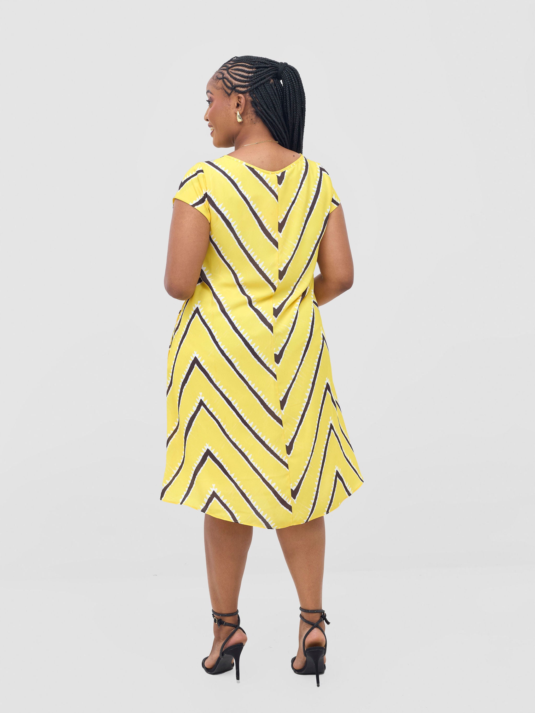 Vivo Sierra Cap Sleeve Tent Chiffon Dress - Yellow / Chocolate Sabi Print