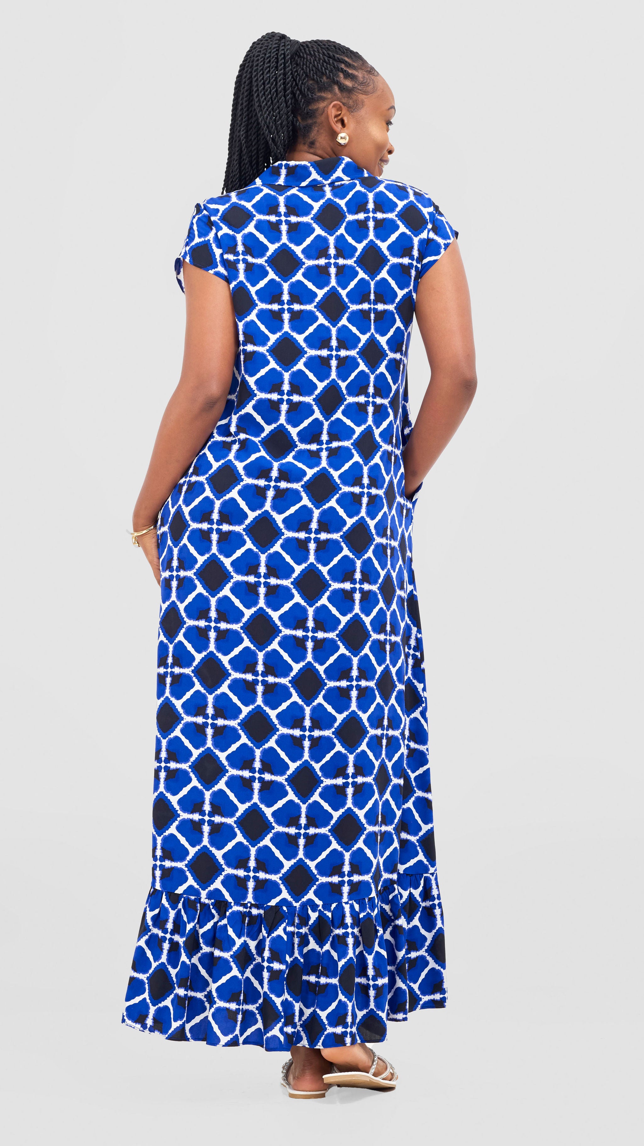 Vivo Maisha Drop Shoulder Maxi Dress - Royal Blue/Black Mai Print