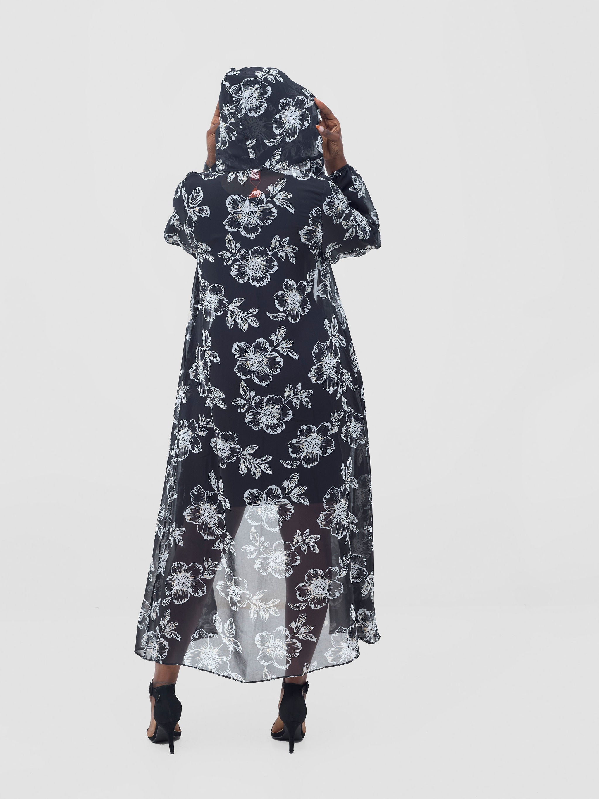 Vivo Basic Hooded Kimono - Black / Yellow Print