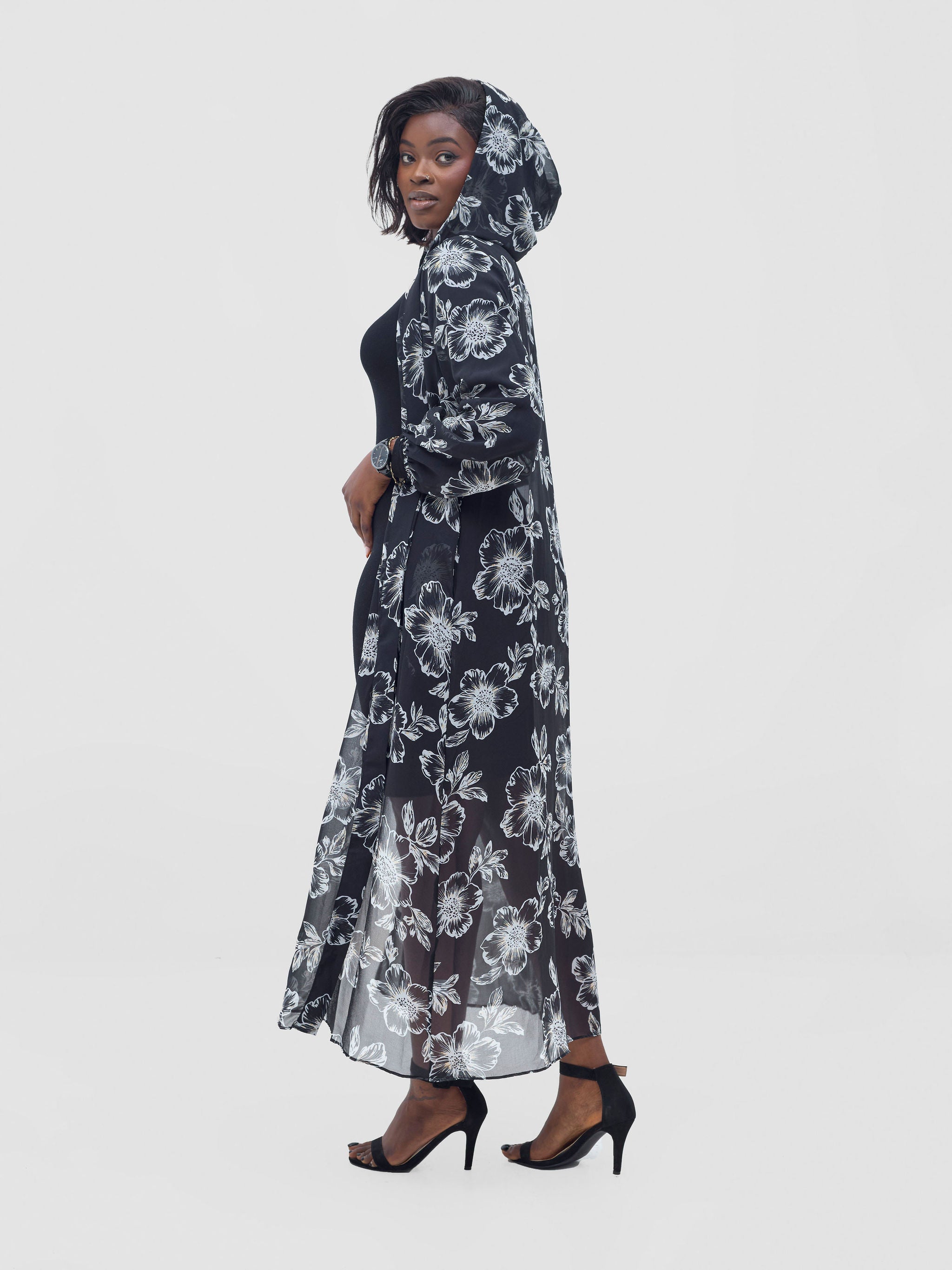 Vivo Basic Hooded Kimono - Black / Yellow Print