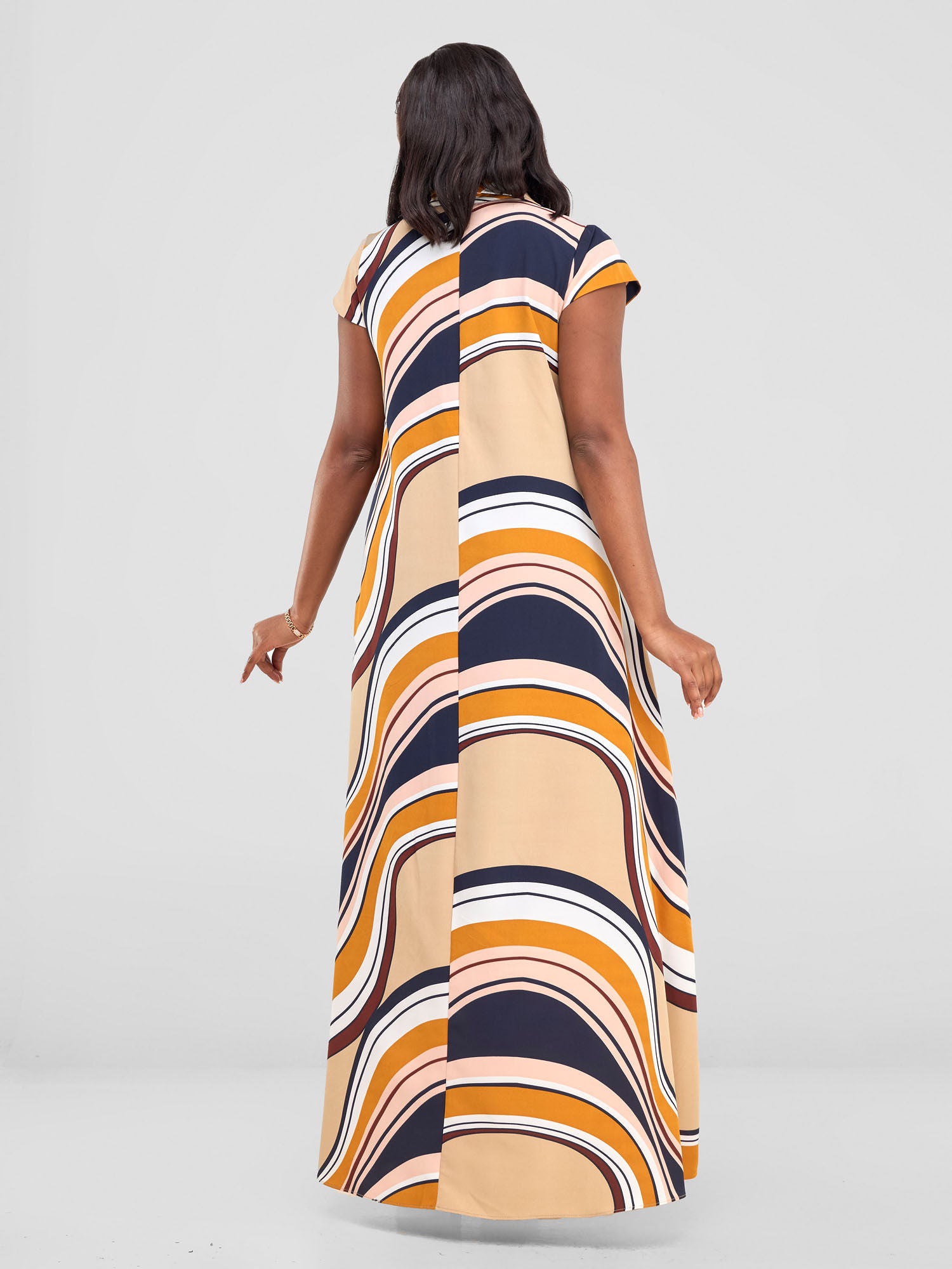 Vivo Zuri Cap Sleeved Maxi Dress - Navy / Rust Spiral Print