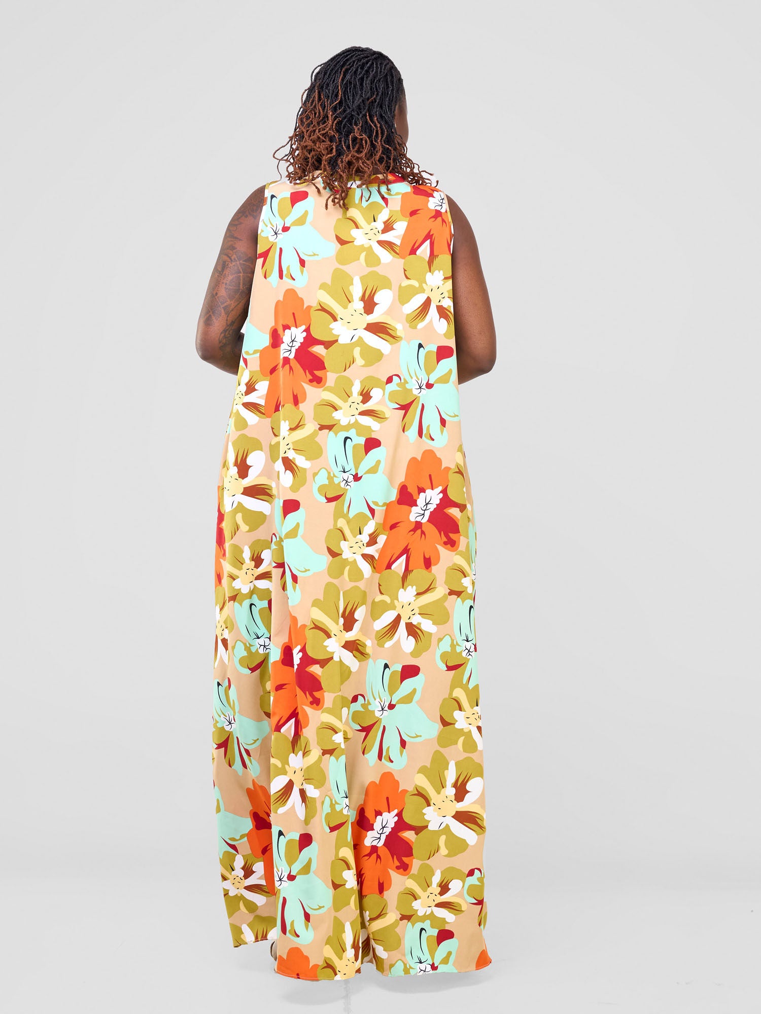 Vivo Ava Tent Maxi Dress - Orange / Olive Multicolor Print