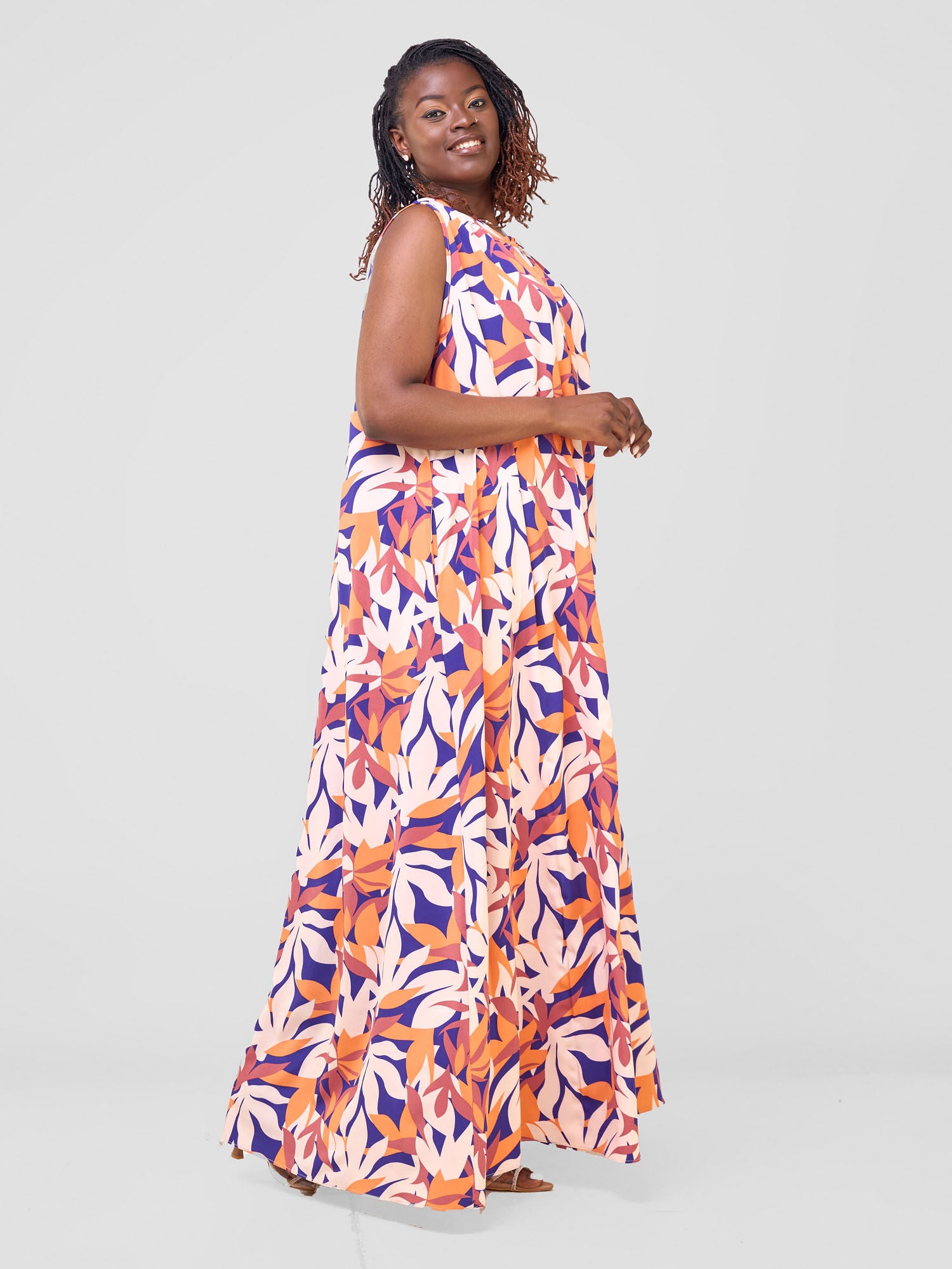 Vivo Ava Tent Maxi Dress - Cream / Orange Print