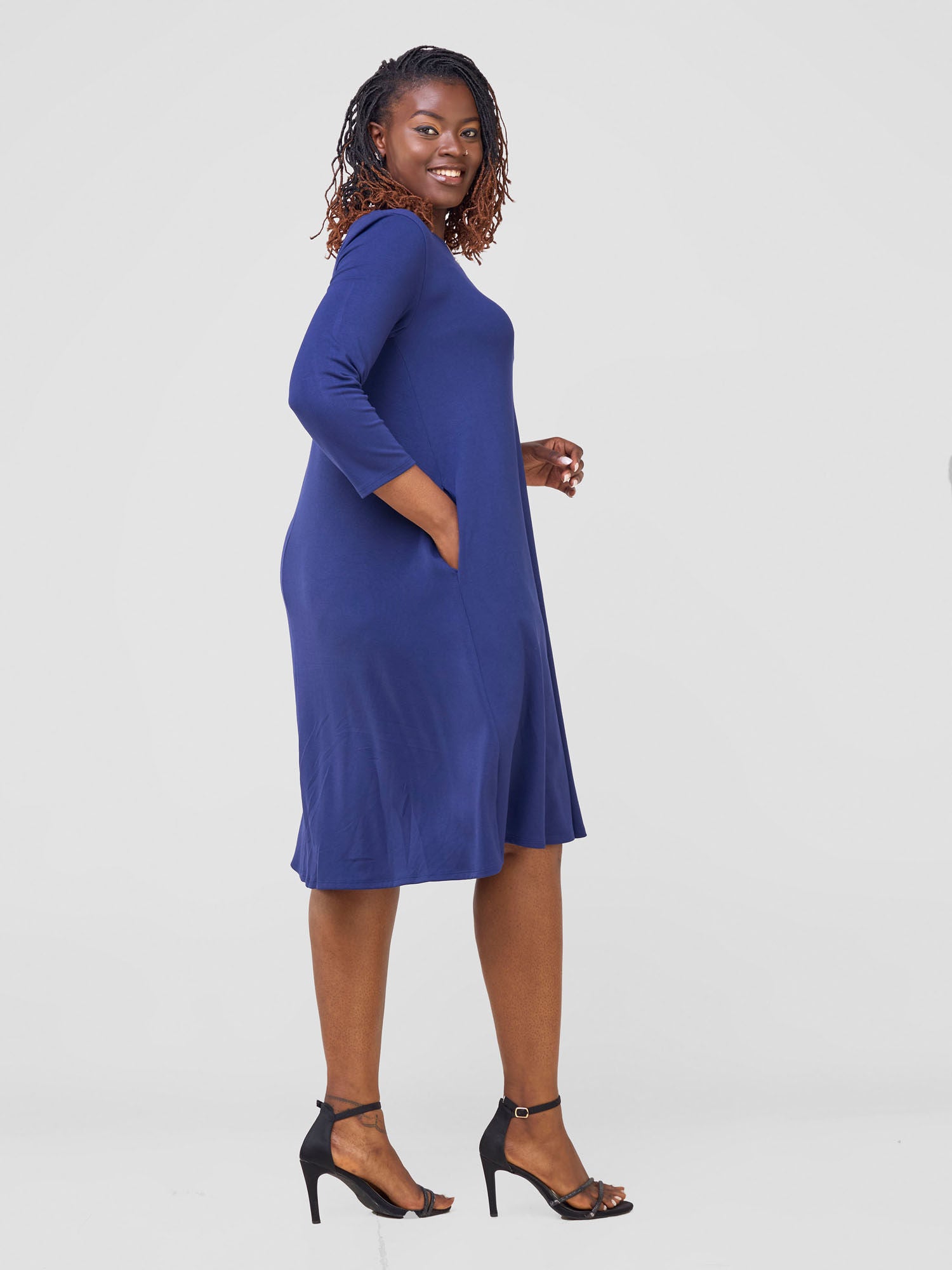 Vivo Leila 3/4 Sleeve Tent Knee Length Dress - Navy