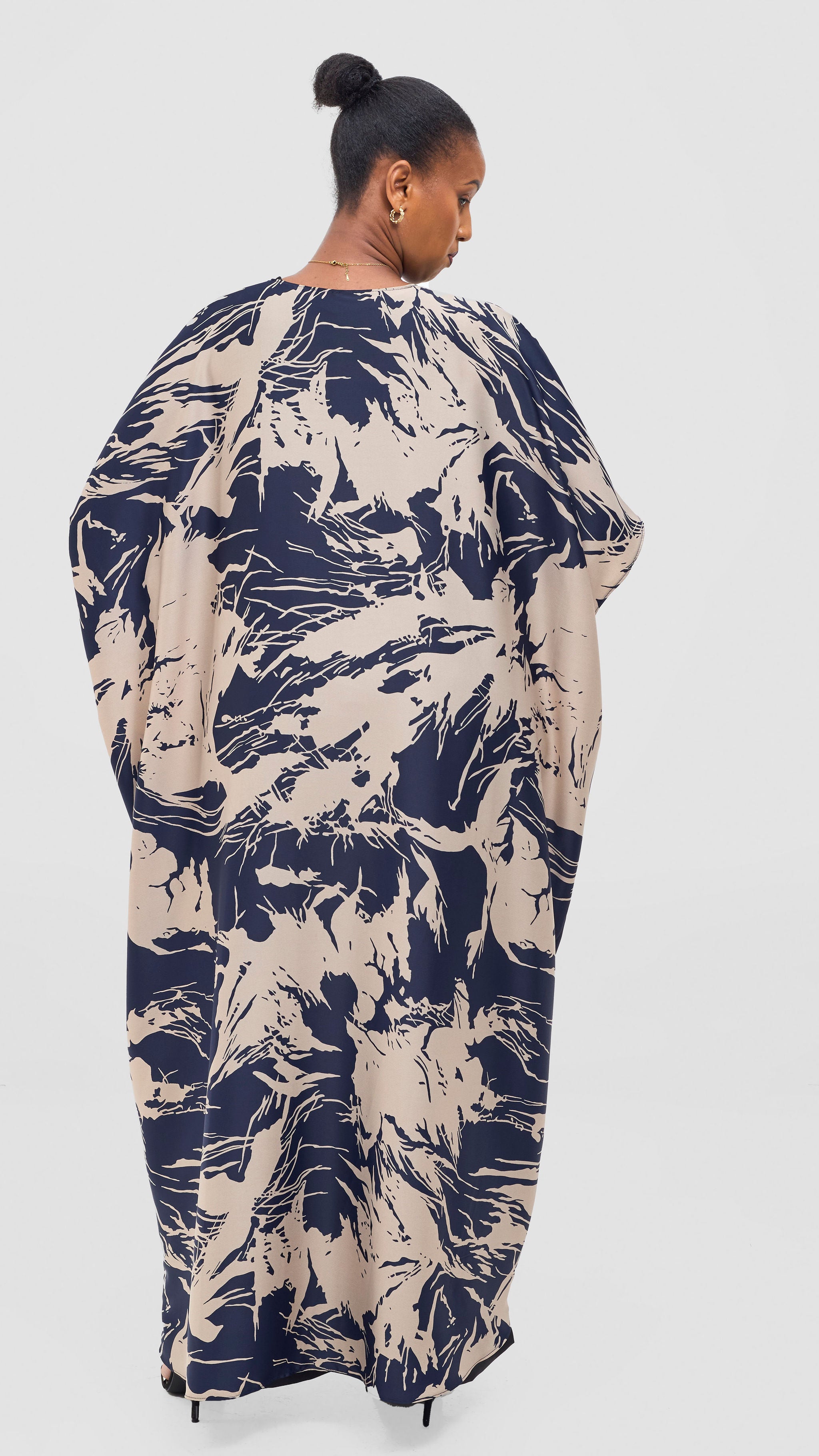 Vivo Keza Wide Satin Kimono -  Navy / Taupe Print