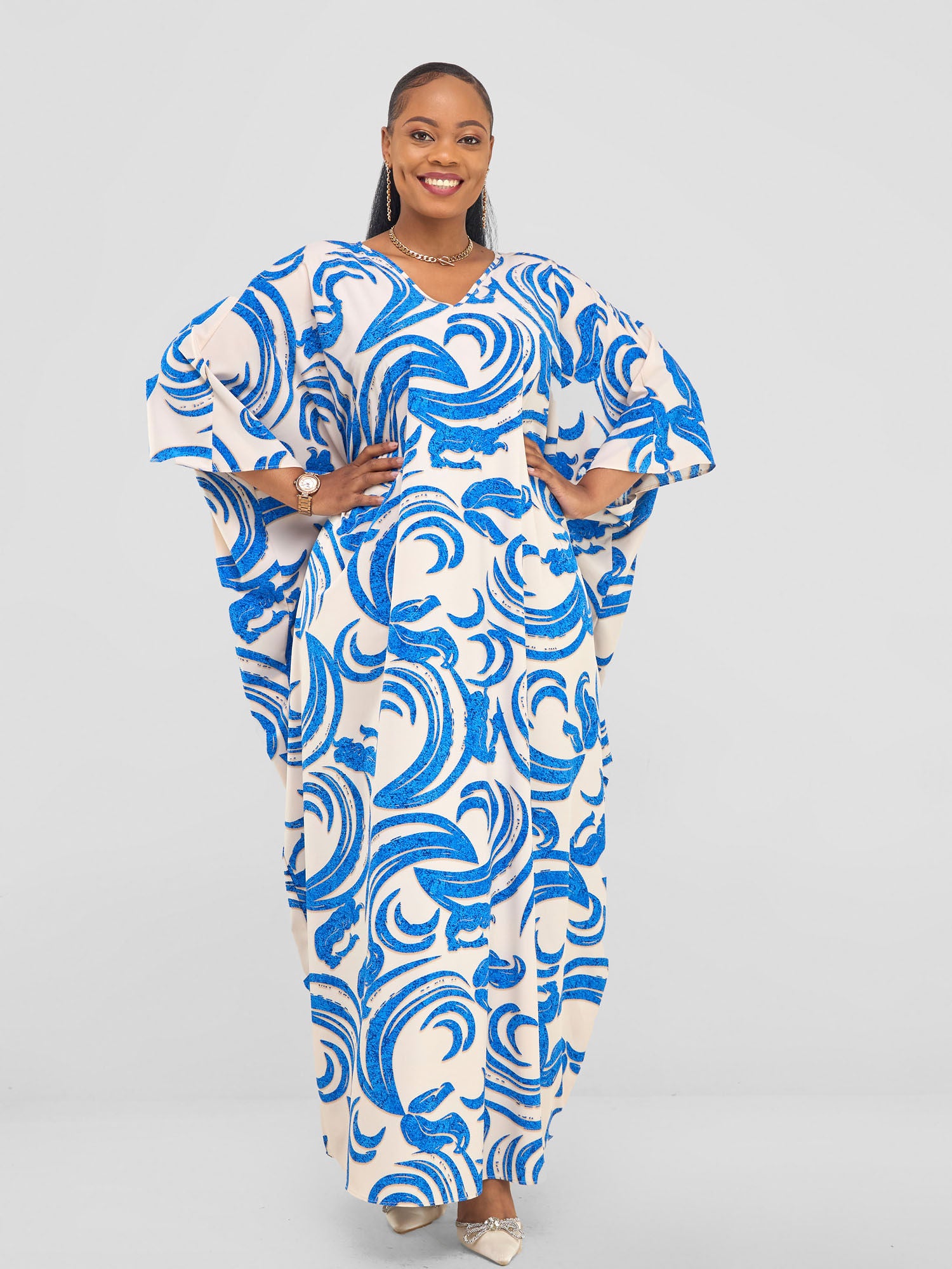 Vivo Maisha Dolman Maxi Kaftan - Blue Abstract Print