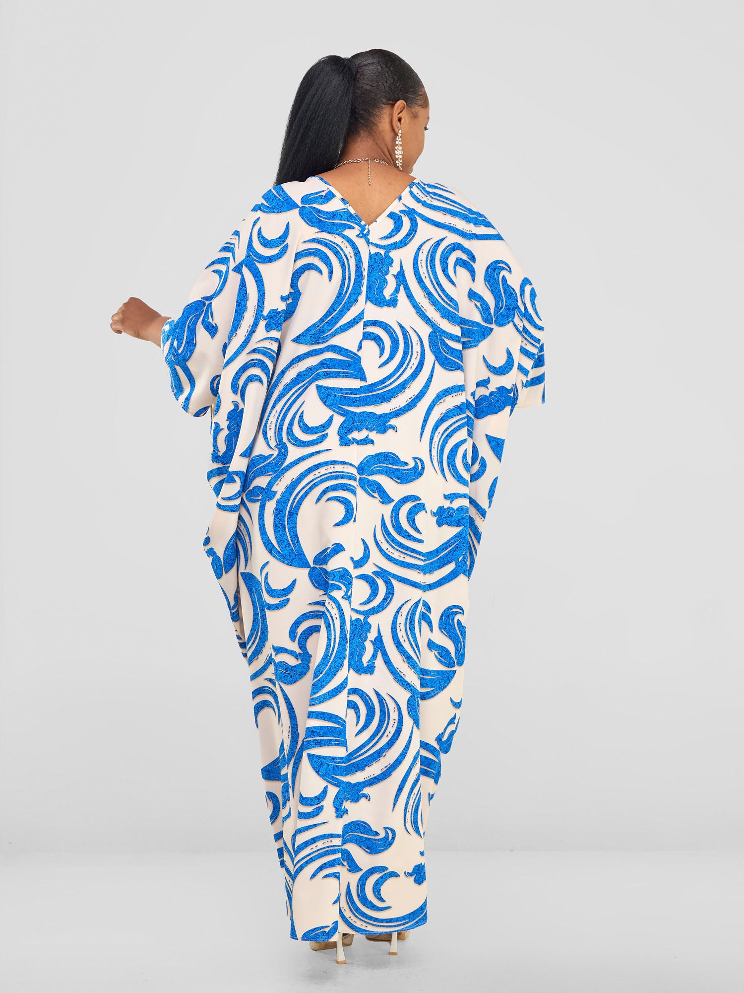 Vivo Maisha Dolman Maxi Kaftan - Blue Abstract Print