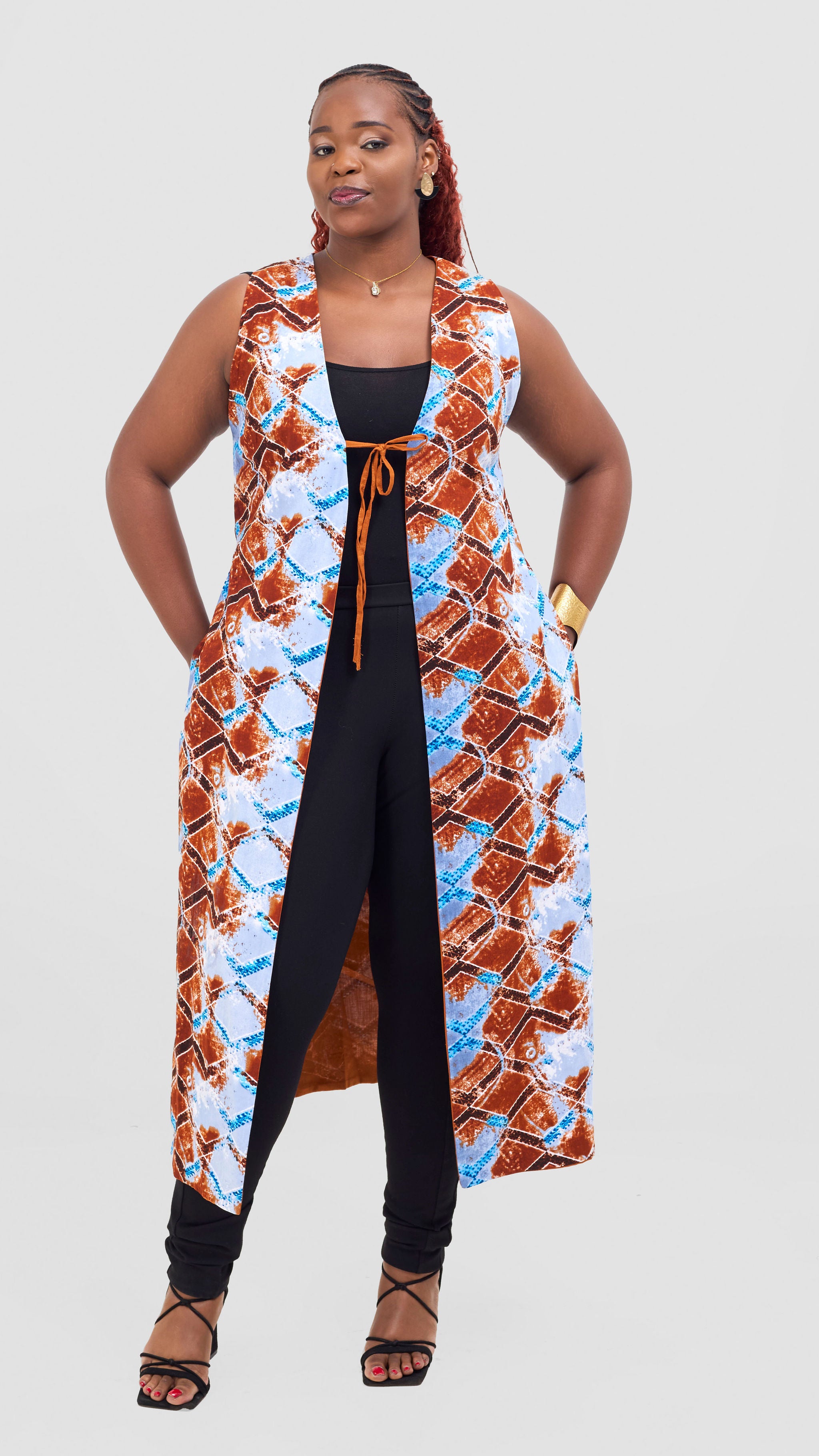 Safari Tiwa Reversible Tie Kimono - Rust + Ama Print
