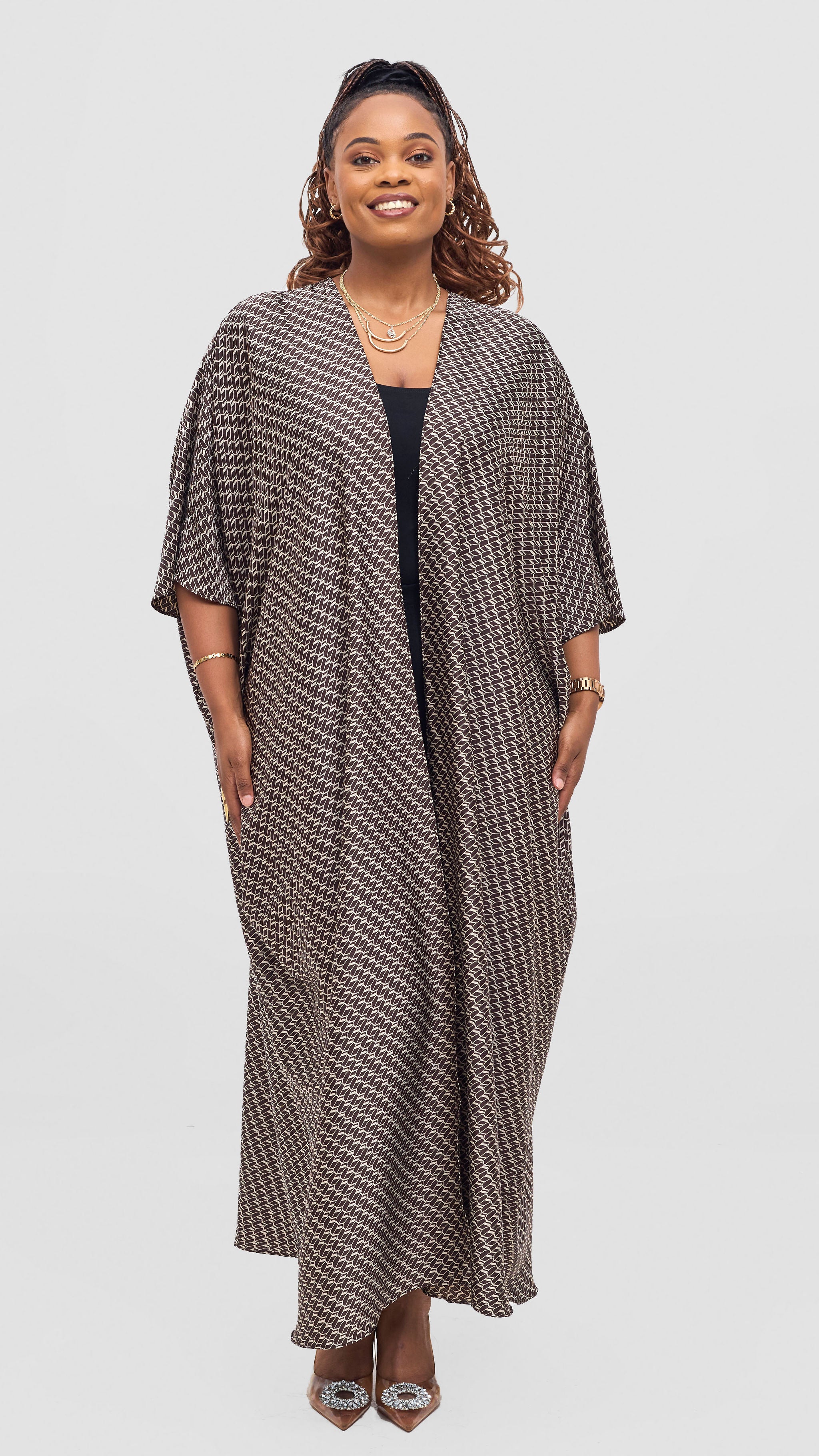 Vivo Ayla Maxi Kimono  - Chocolate / Cream Falo Print