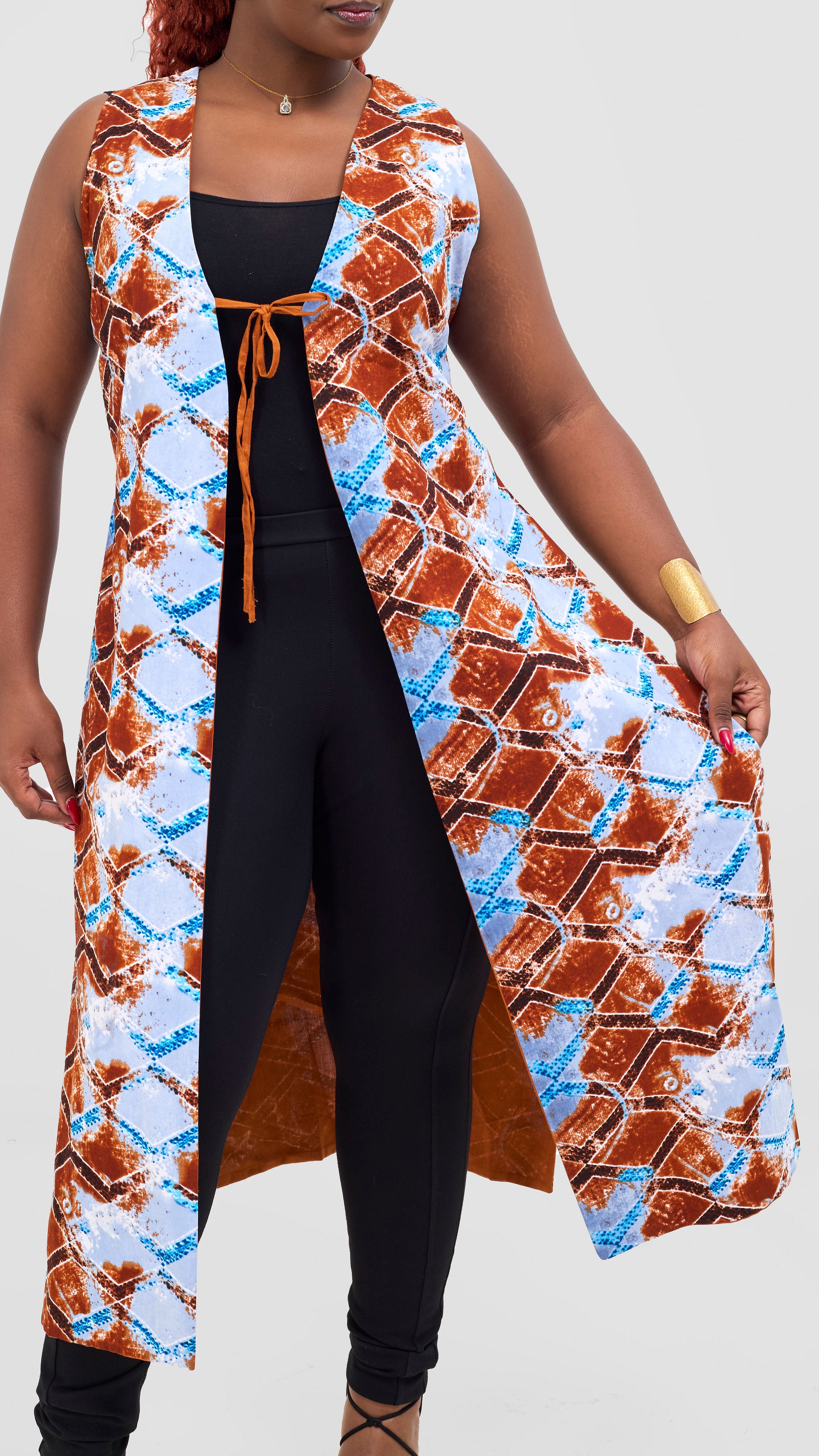 Safari Tiwa Reversible Tie Kimono - Rust + Ama Print