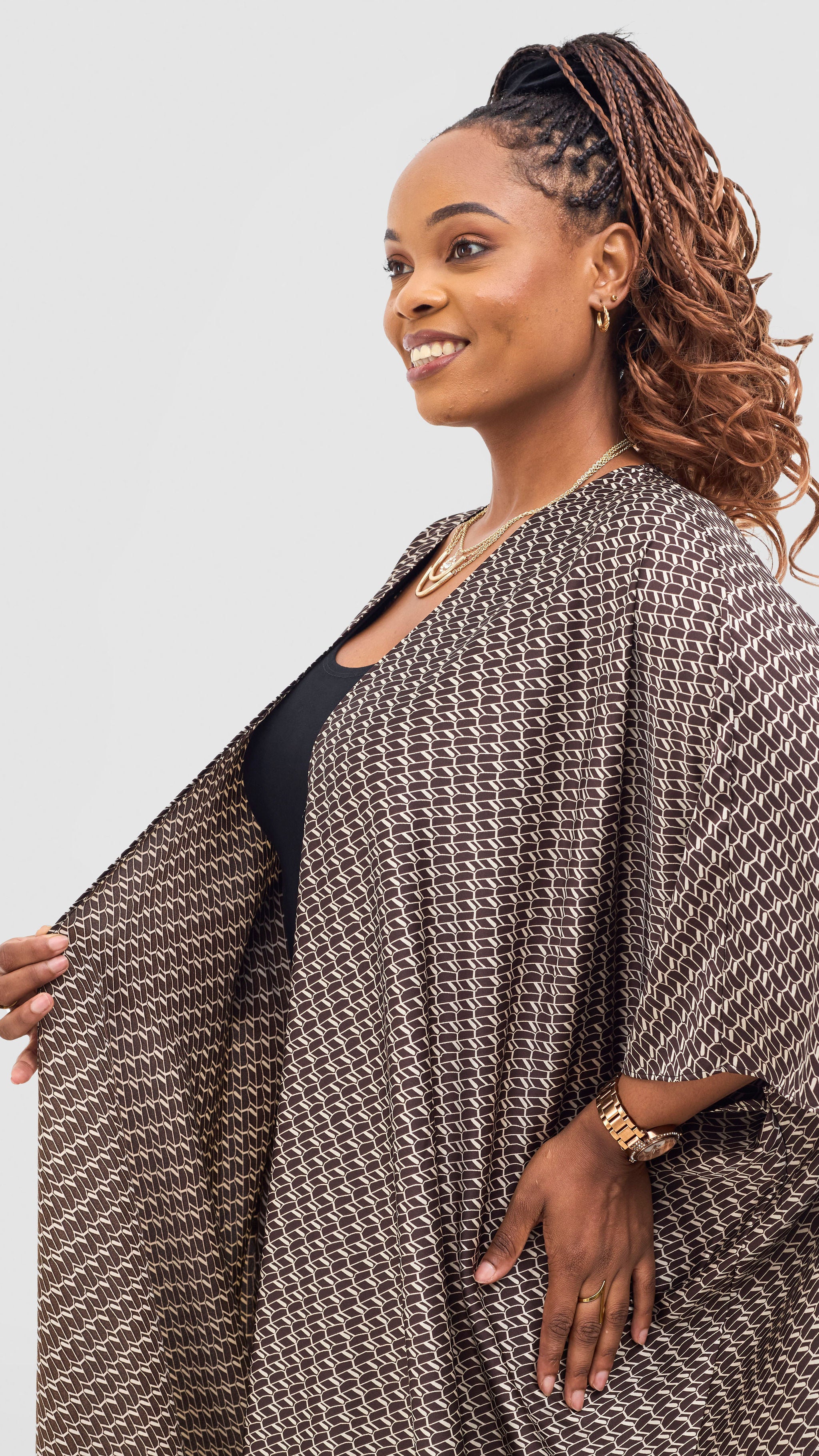 Vivo Ayla Maxi Kimono  - Chocolate / Cream Falo Print
