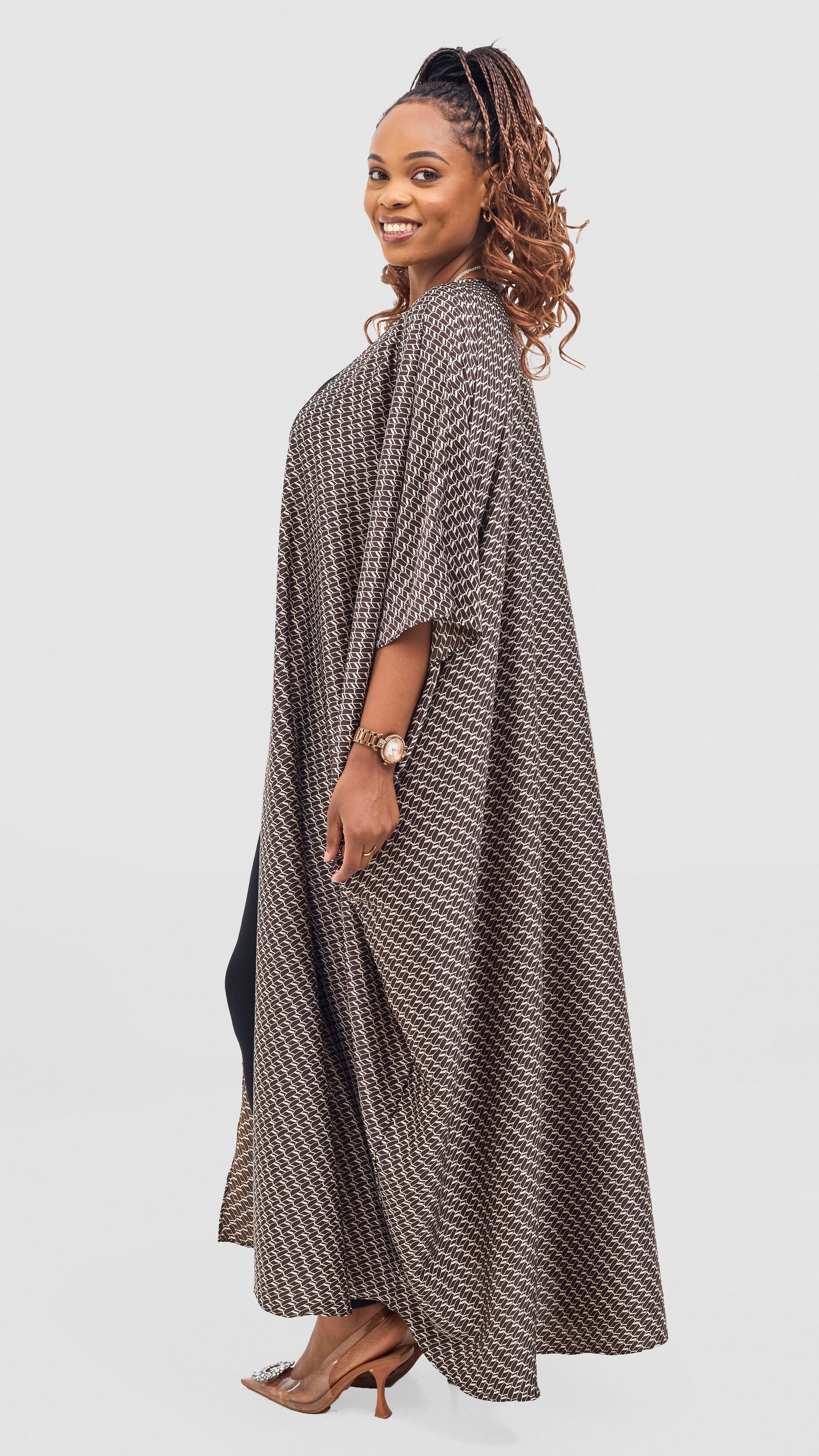 Vivo Ayla Maxi Kimono  - Chocolate / Cream Falo Print