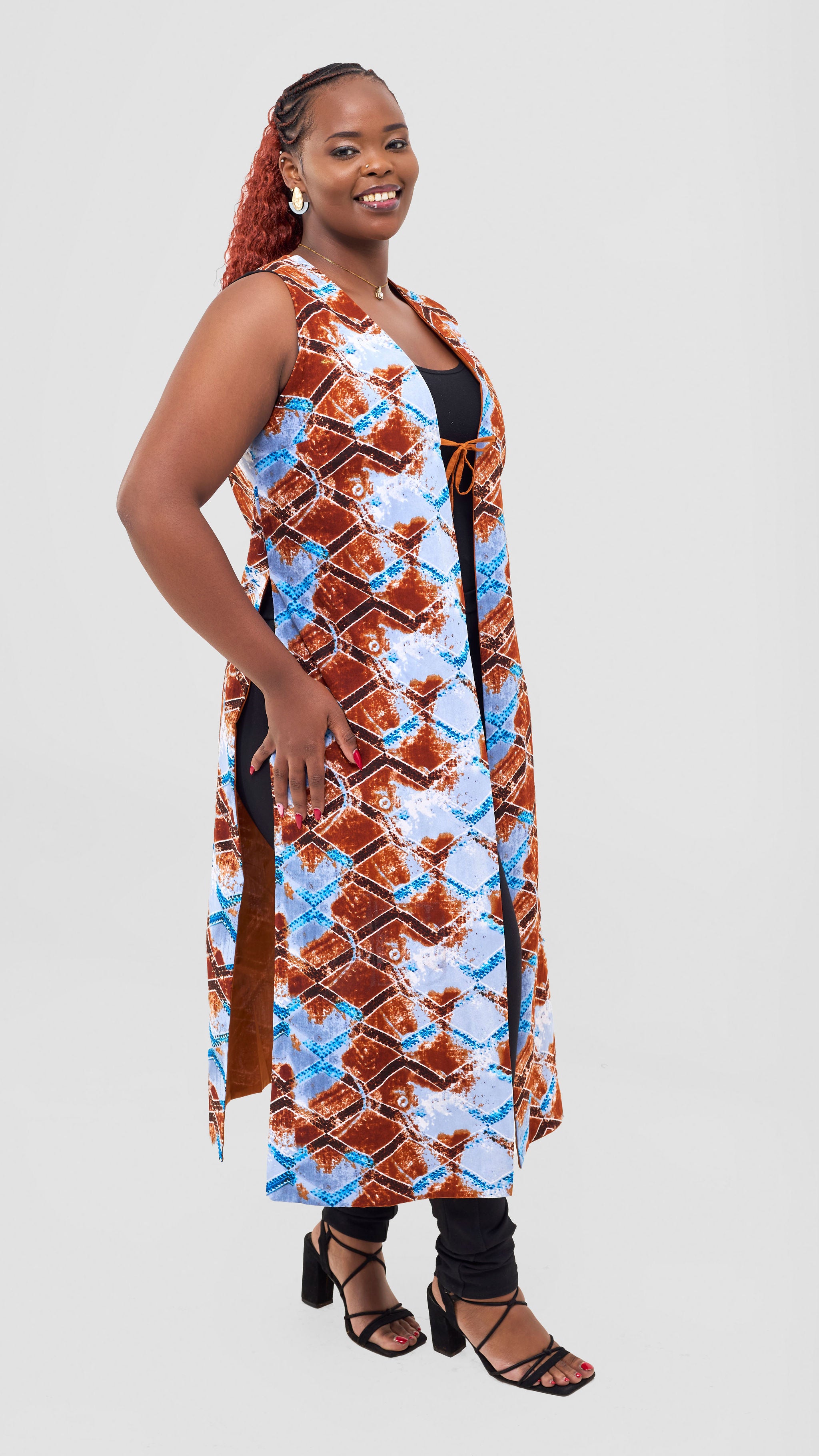 Safari Tiwa Reversible Tie Kimono - Rust + Ama Print