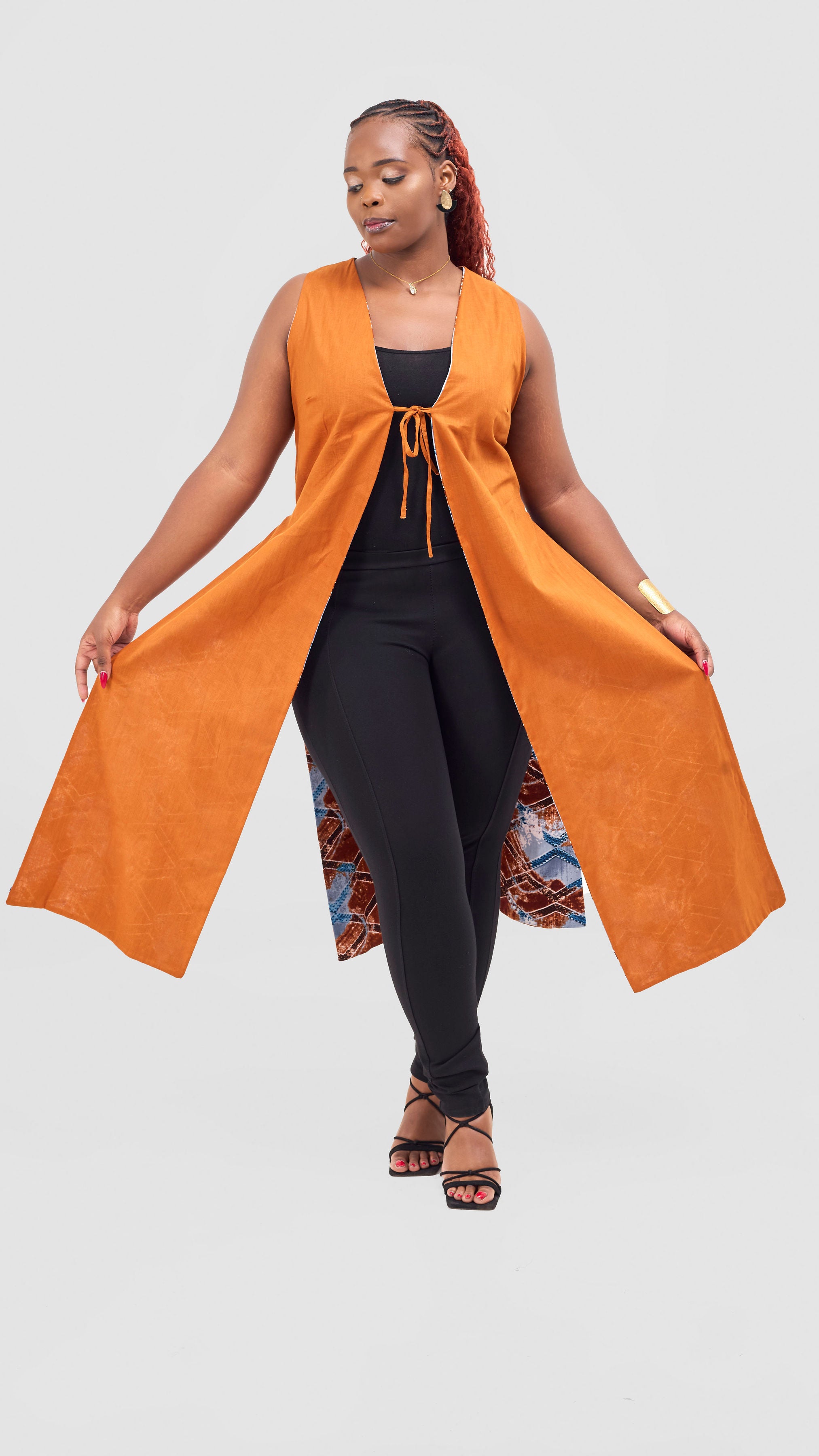 Safari Tiwa Reversible Tie Kimono - Rust + Ama Print