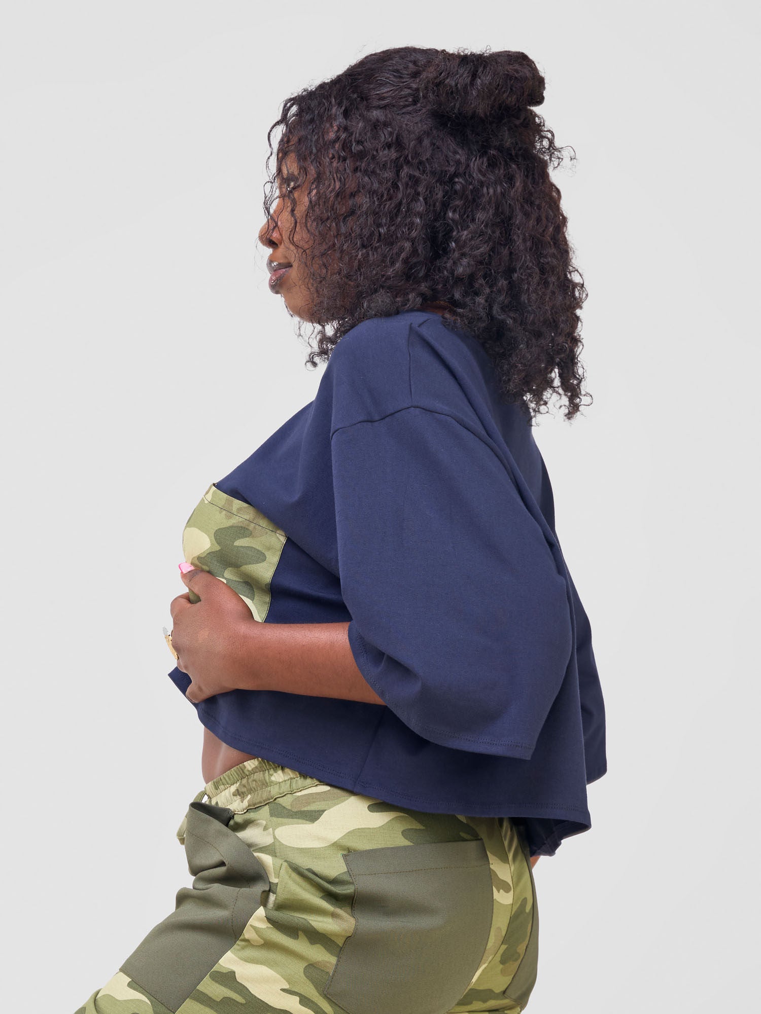 Zoya Temo Crop T- Shirt - Navy / Green Camo