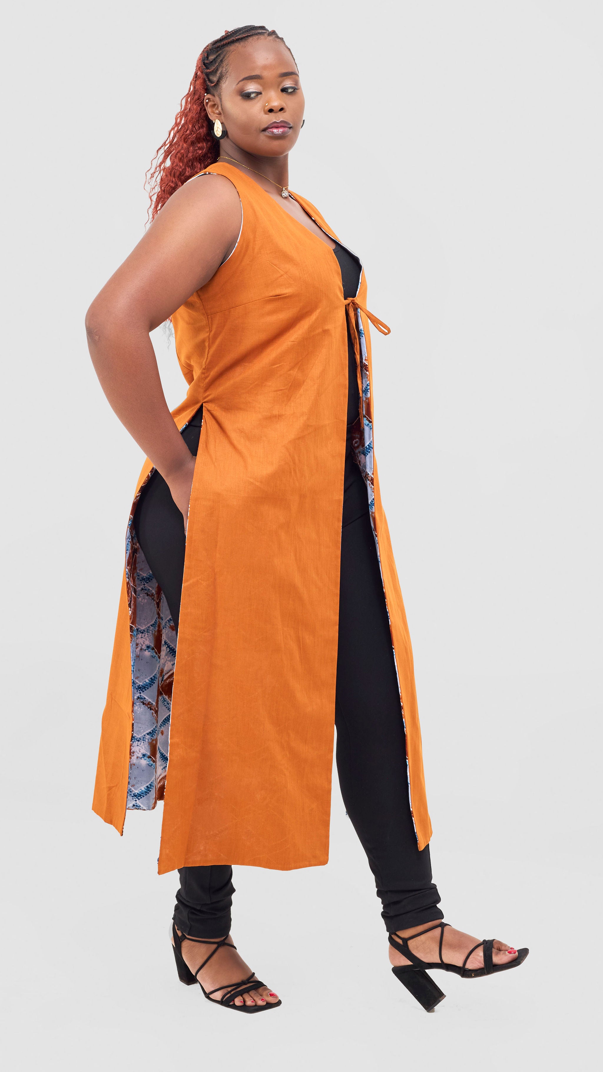 Safari Tiwa Reversible Tie Kimono - Rust + Ama Print