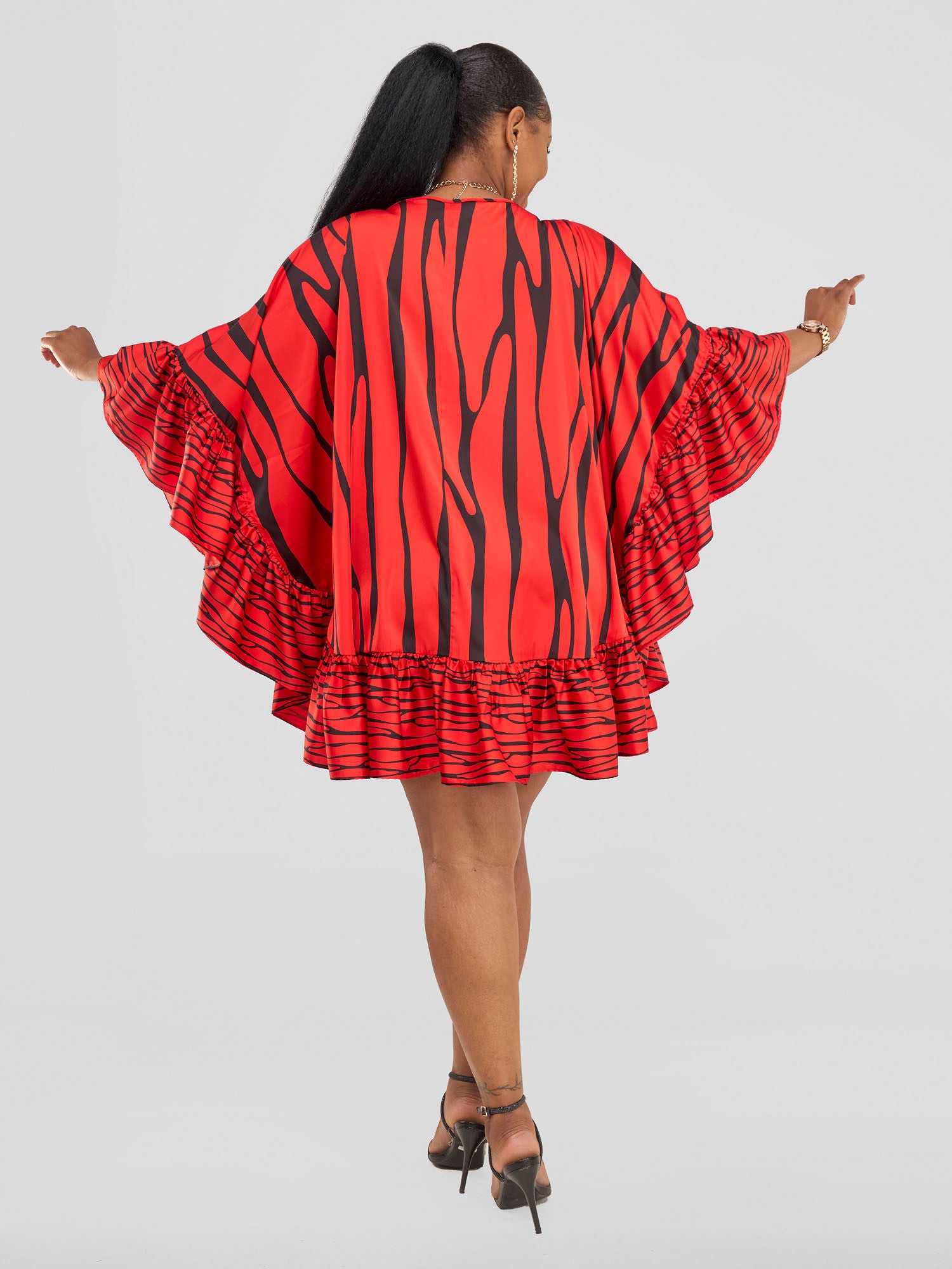 Vivo Chidii Tunic Dress With Frills - Red / Black Sidi Print