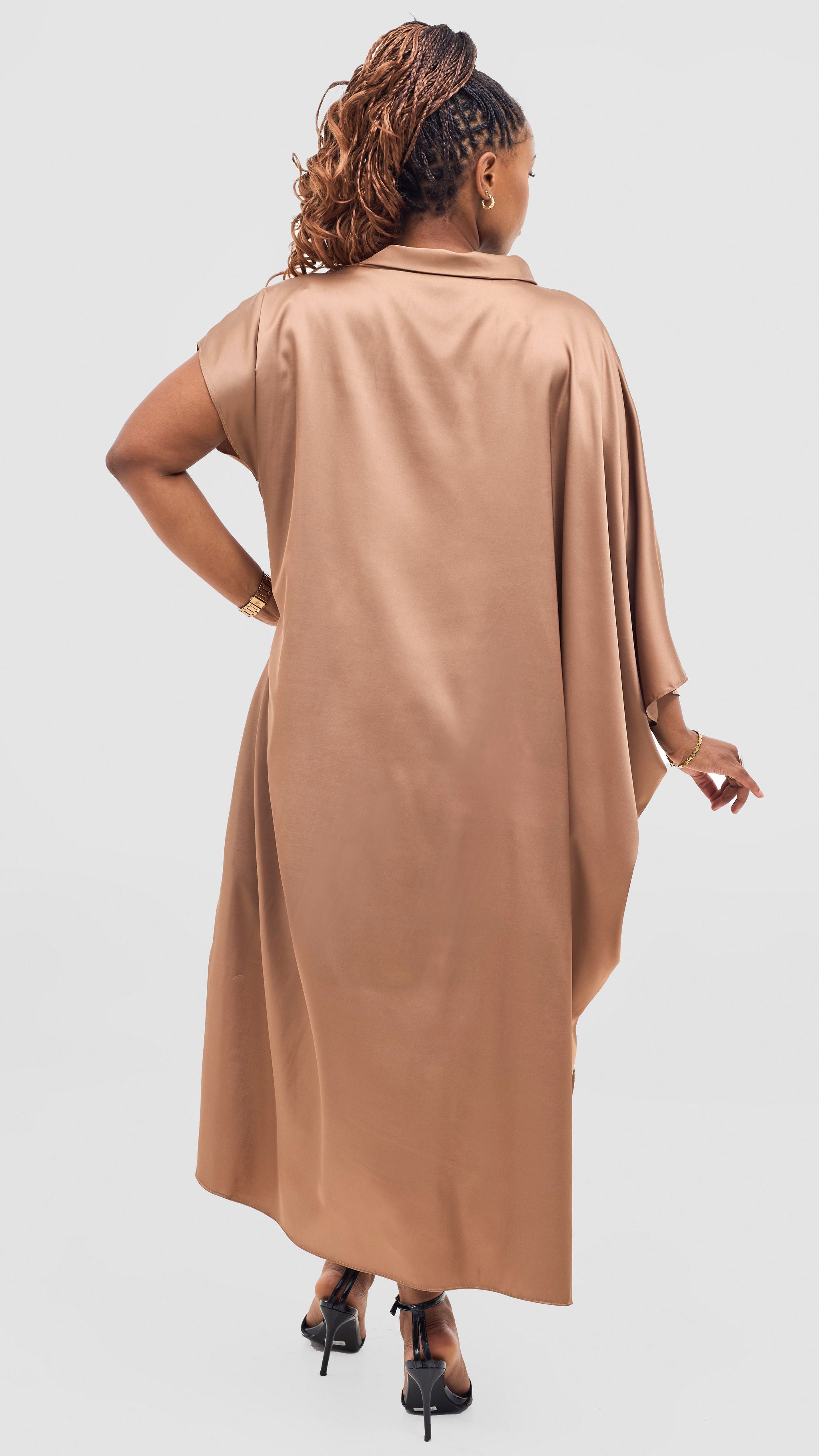 Vivo Takali Asymmetrical Midi Length Kaftan - Brown