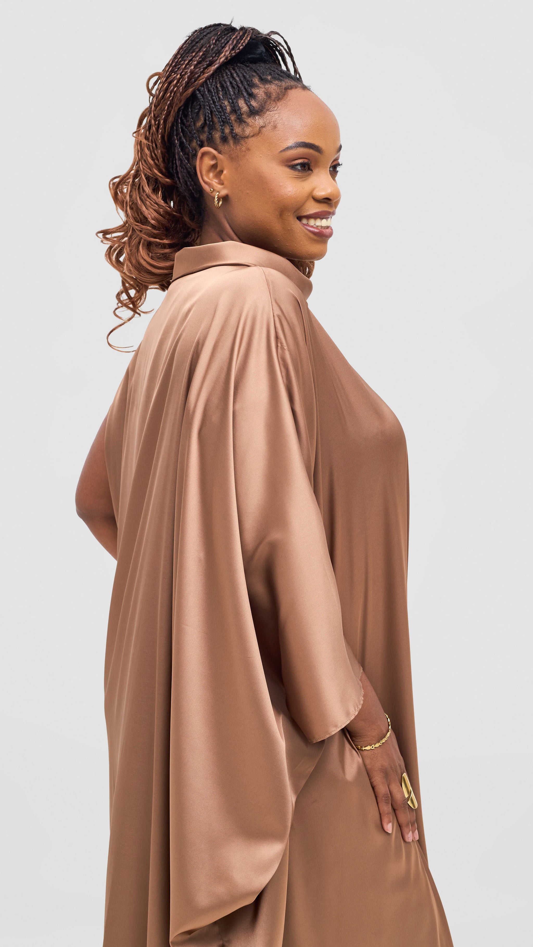 Vivo Takali Asymmetrical Midi Length Kaftan - Brown